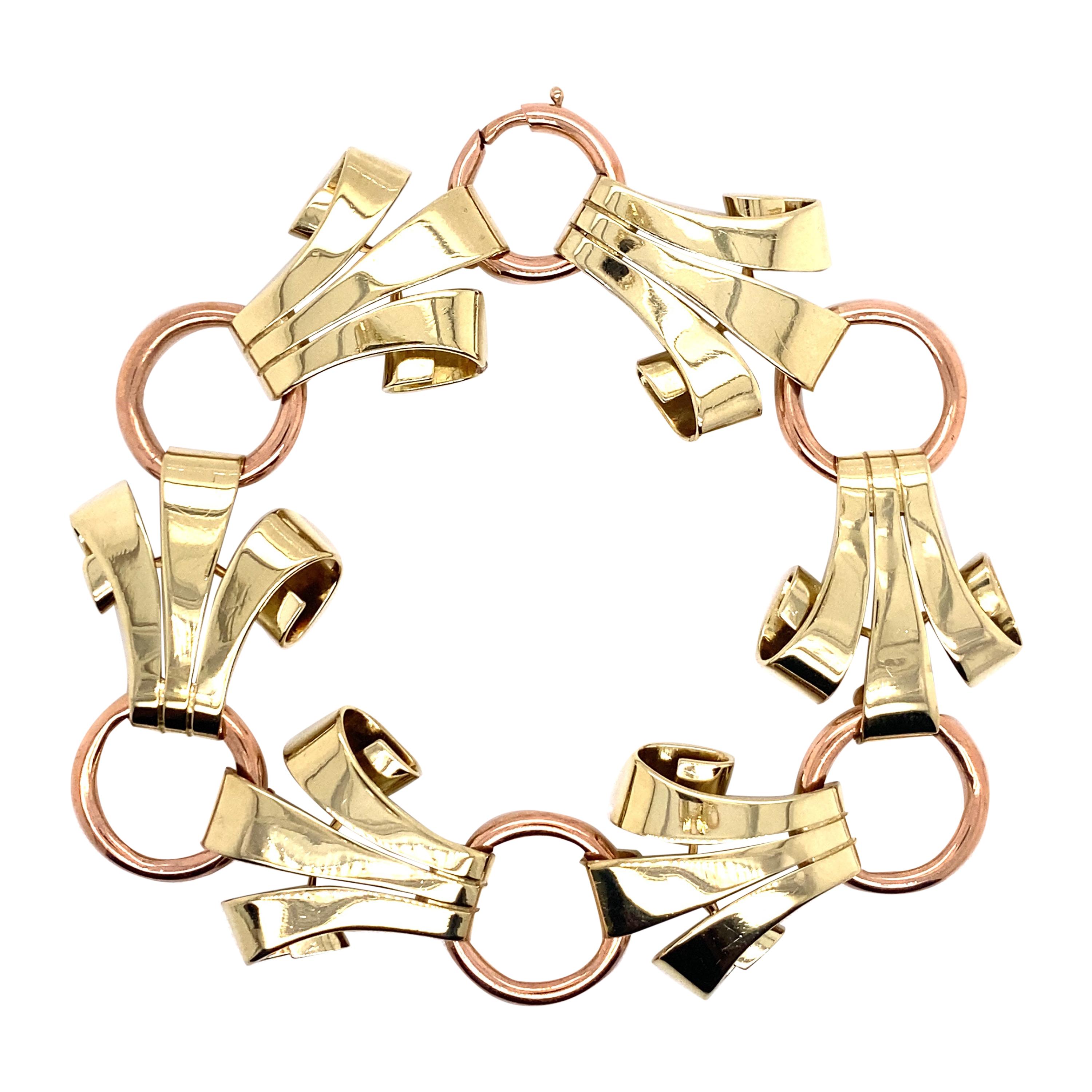 Bracelet à maillons vintage des années 1980 en or rose et vert 14 carats