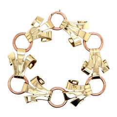 Retro 1980s 14 Karat Rose and Green Gold Link Bracelet