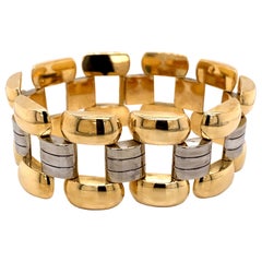 Vintage 1980s 14 Karat Gelb- und Weißgold breites Armband