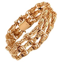 Retro 1980s 14 Karat Yellow Gold 3-Row Wide Link Bracelet