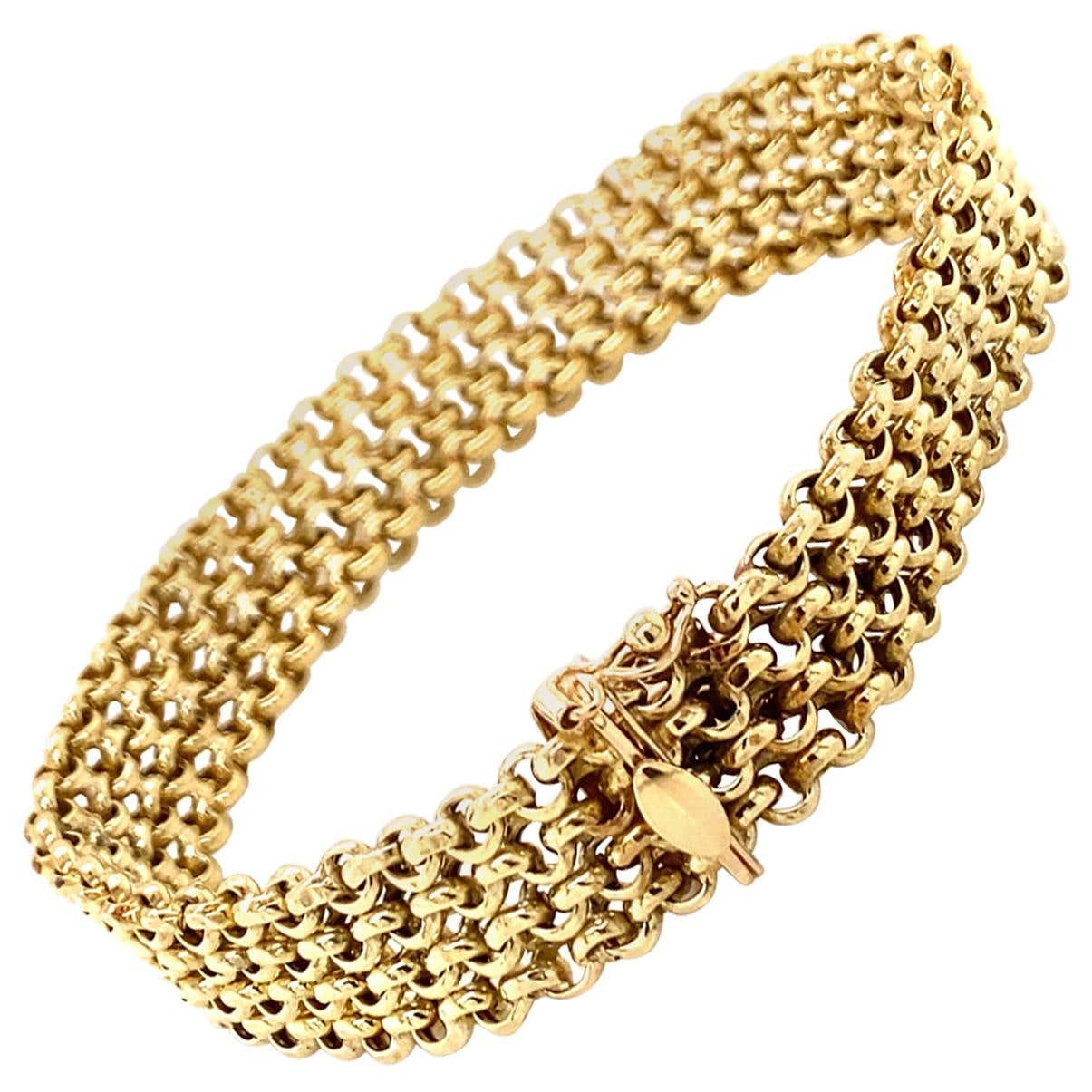 Vintage 1980s 14 Karat Yellow Gold 4-Row Rolo Link Bracelet For Sale at ...