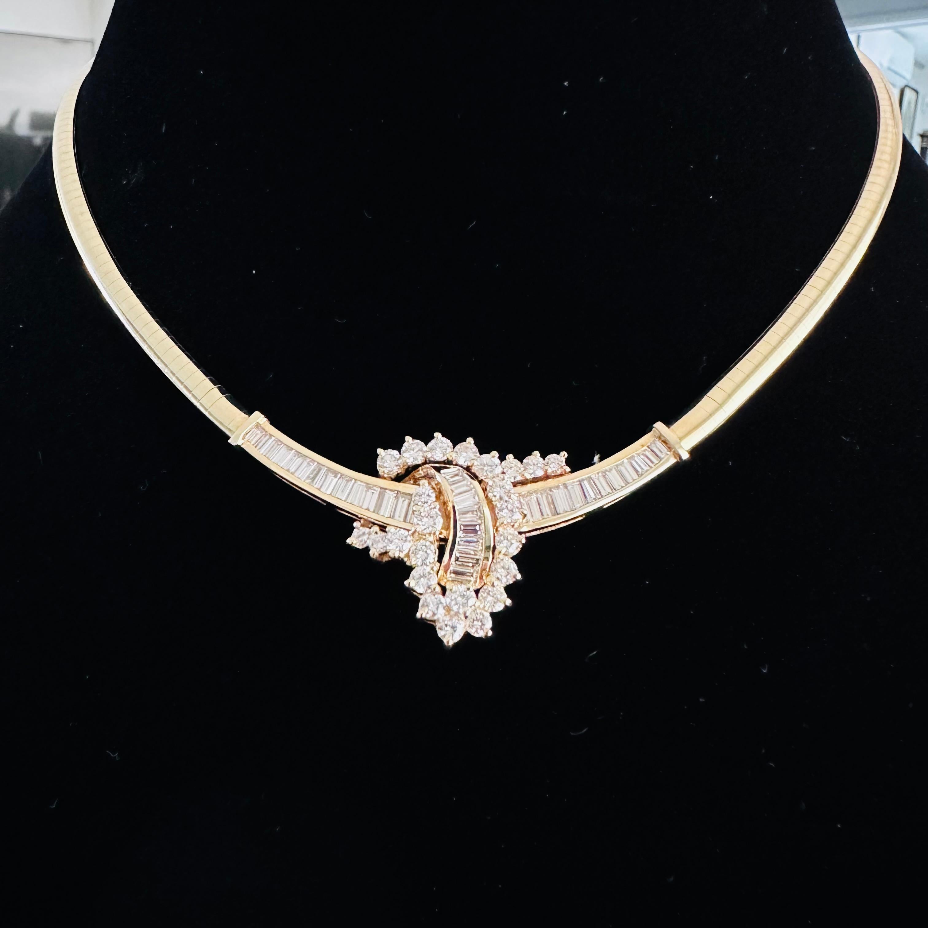 Vintage 1980's 14 karat yellow gold omega necklace with diamonds 1