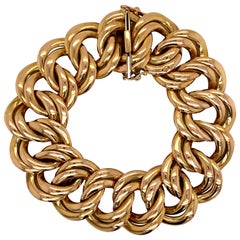 Vintage 1980 Or jaune 14 carats Bracelet à larges maillons cables