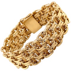 Vintage 1980 14 Karat Yellow Gold Wide Link Bracelet