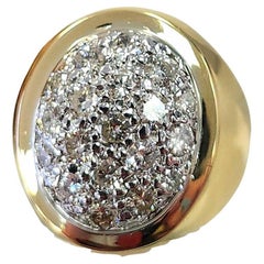 Bague chevalière vintage des années 1980 en or 14K avec dôme ovale  Diamant pavé de 1 carat  Taille 5.25