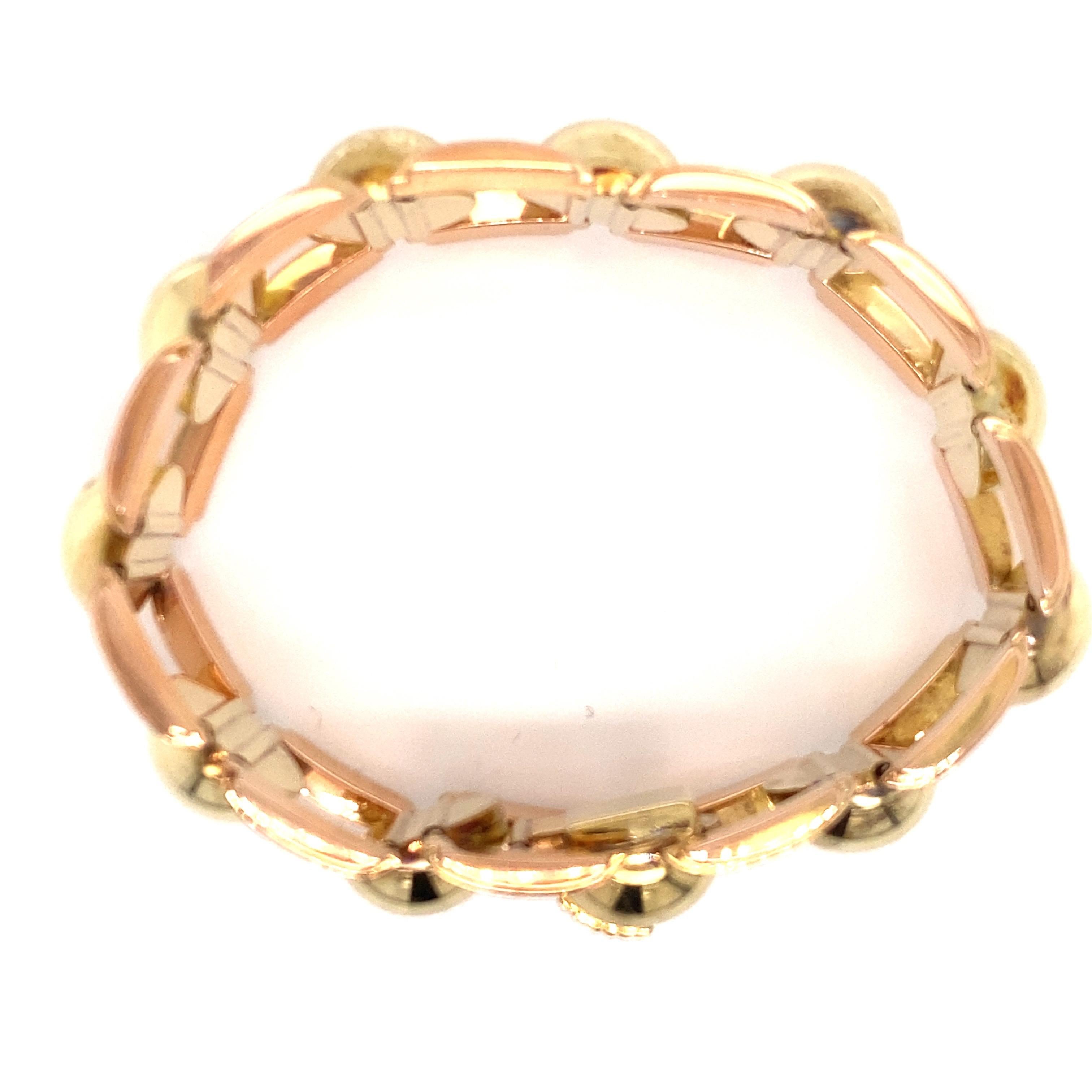 Retro Vintage 1980's 14K Rose and Yellow Gold Wide Link Bracelet For Sale
