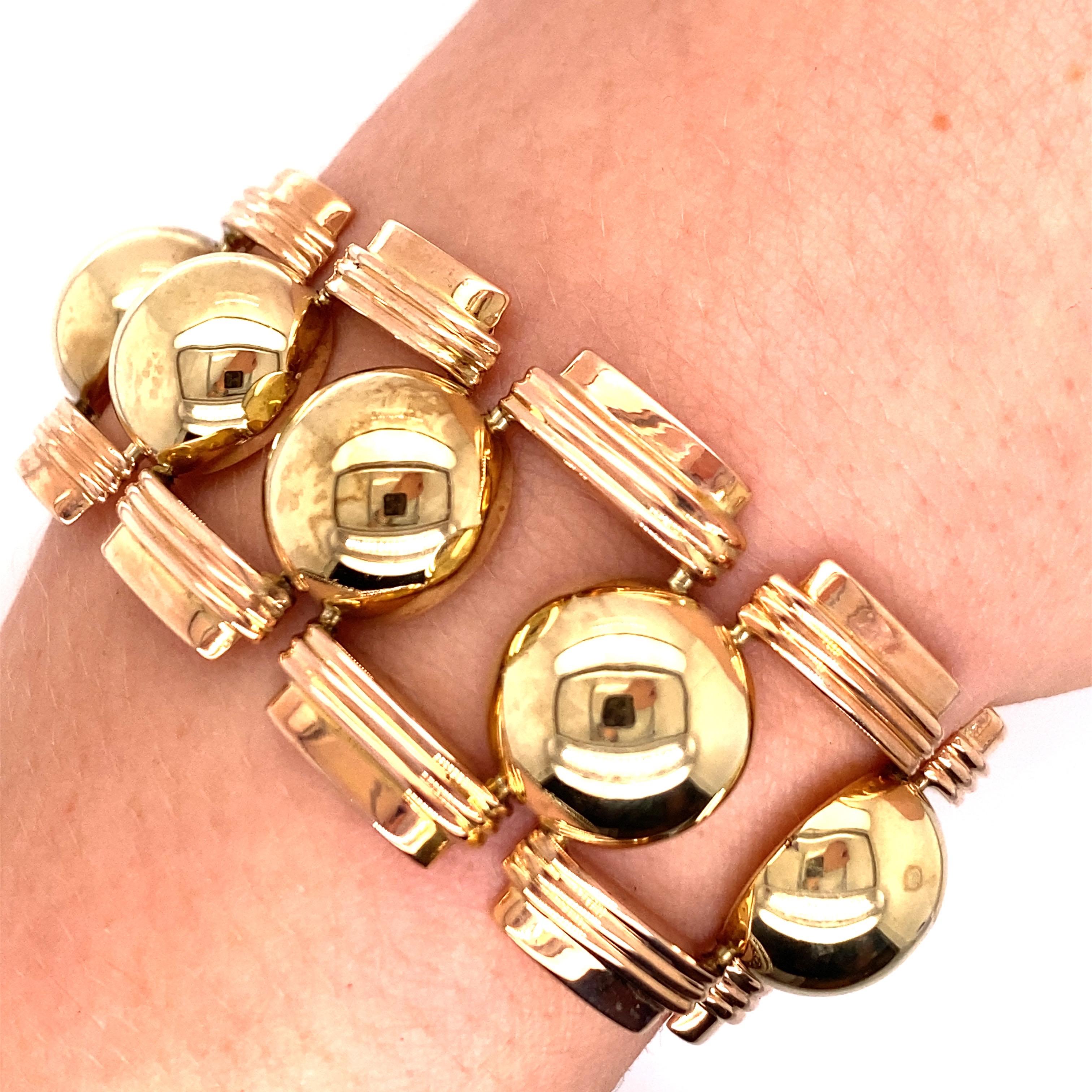 Women's Vintage 1980's 14K Rose and Yellow Gold Wide Link Bracelet For Sale