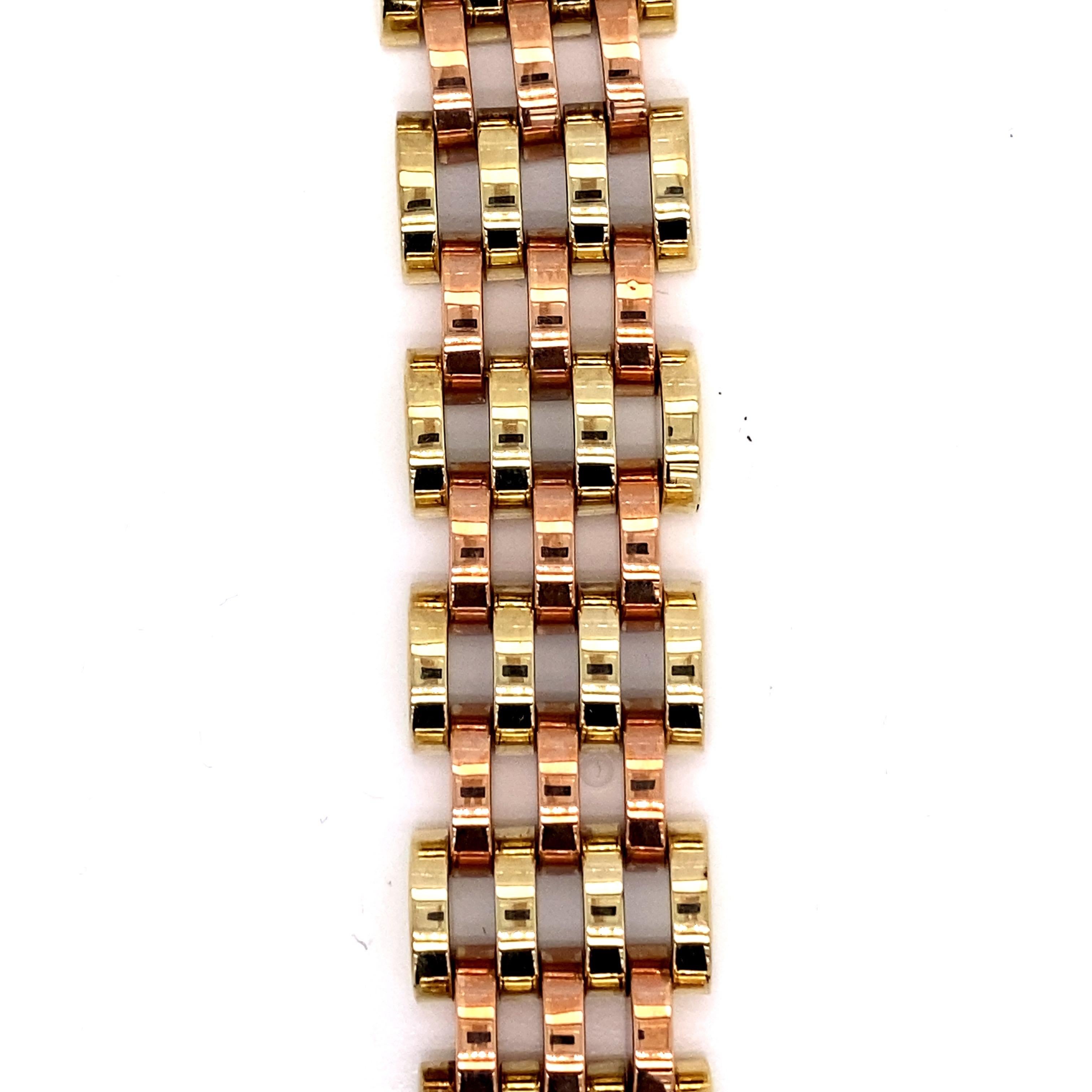 Breites Vintage-Gliederarmband aus 14 Karat Roségold und Grüngold, 1980er Jahre (Moderne) im Angebot