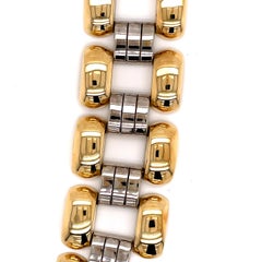 Vintage 1980s 14 Karat Yellow and White Gold Wide Bracelet