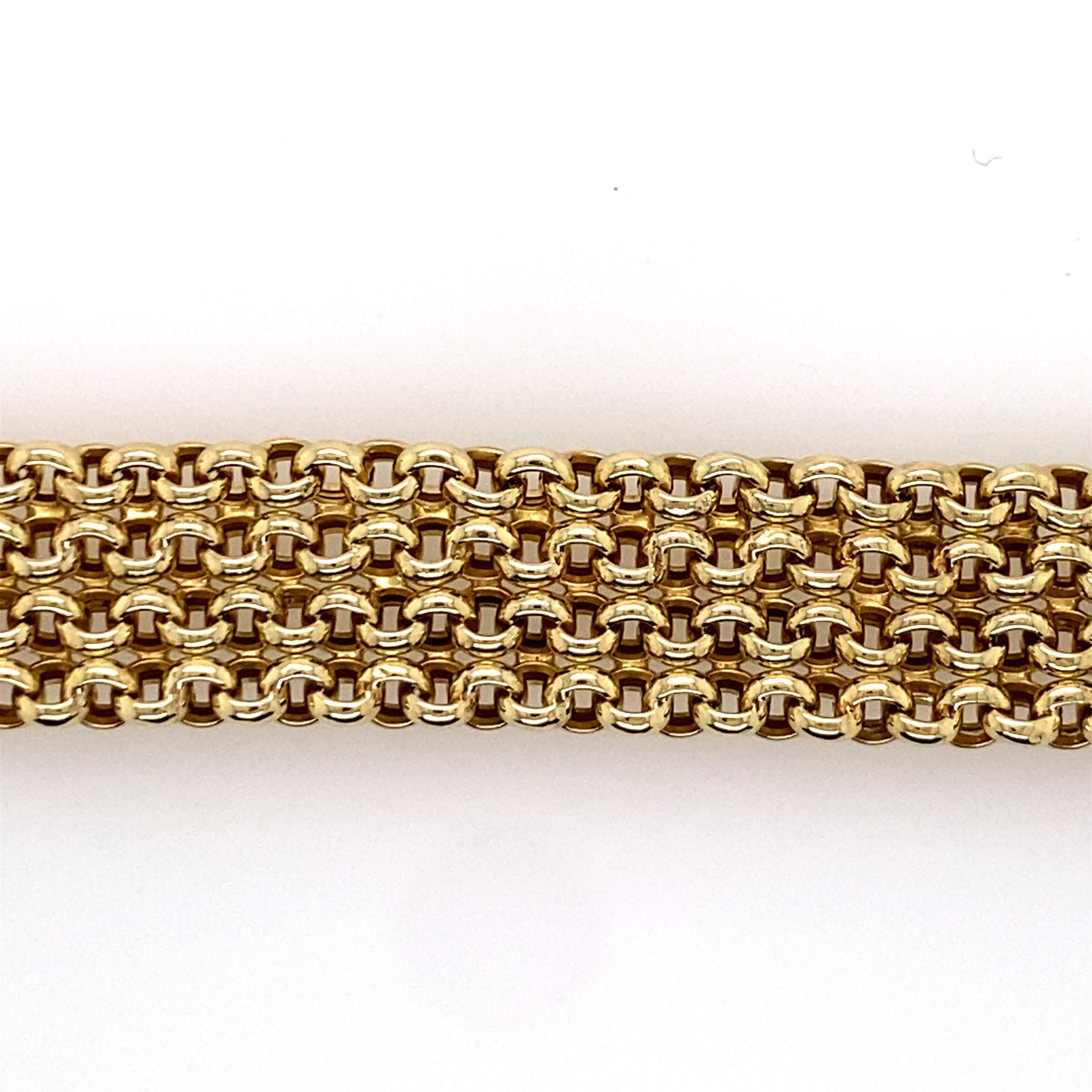 Modern Vintage 1980s 14 Karat Yellow Gold 4-Row Rolo Link Bracelet