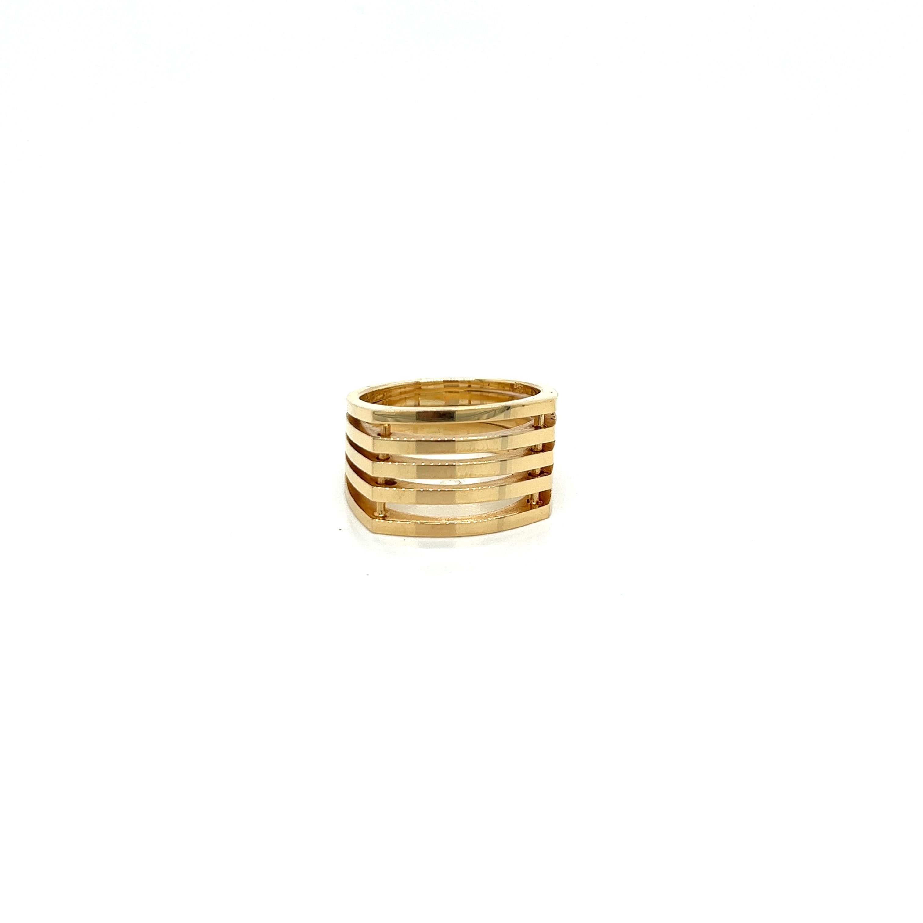 Modern Vintage 1980's 14k Yellow Gold 5 Row Band Statement Ring For Sale
