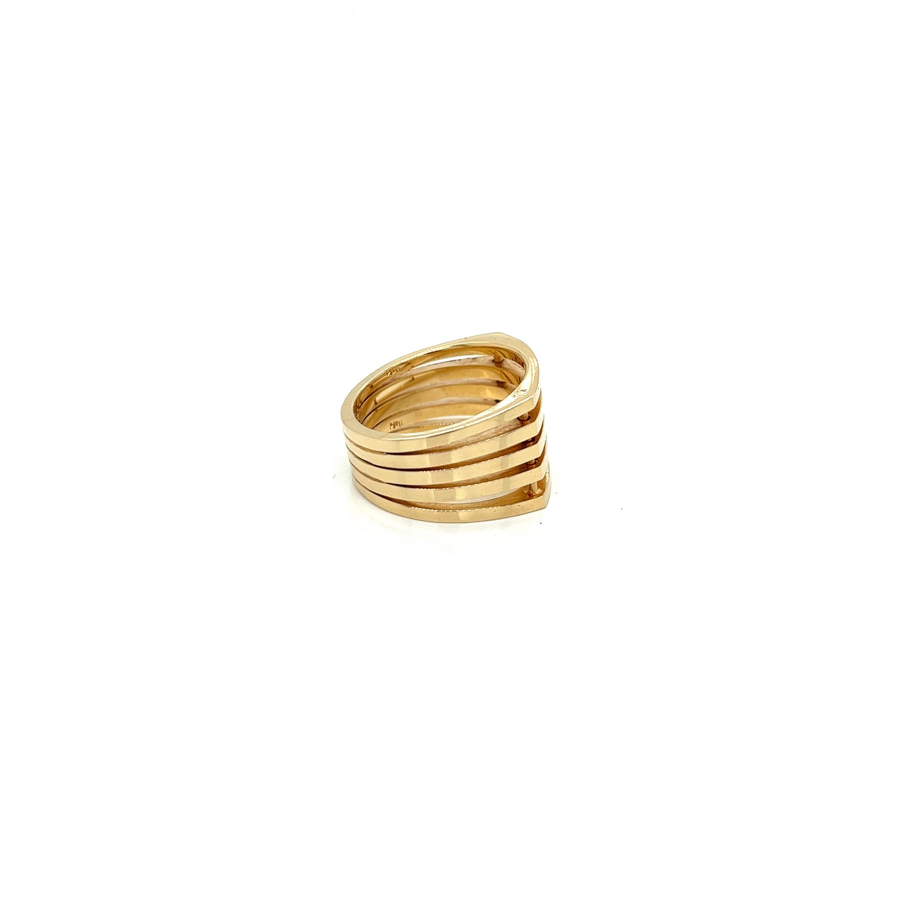 Vintage 1980's 14k Yellow Gold 5 Row Band Statement Ring In New Condition For Sale In Boston, MA