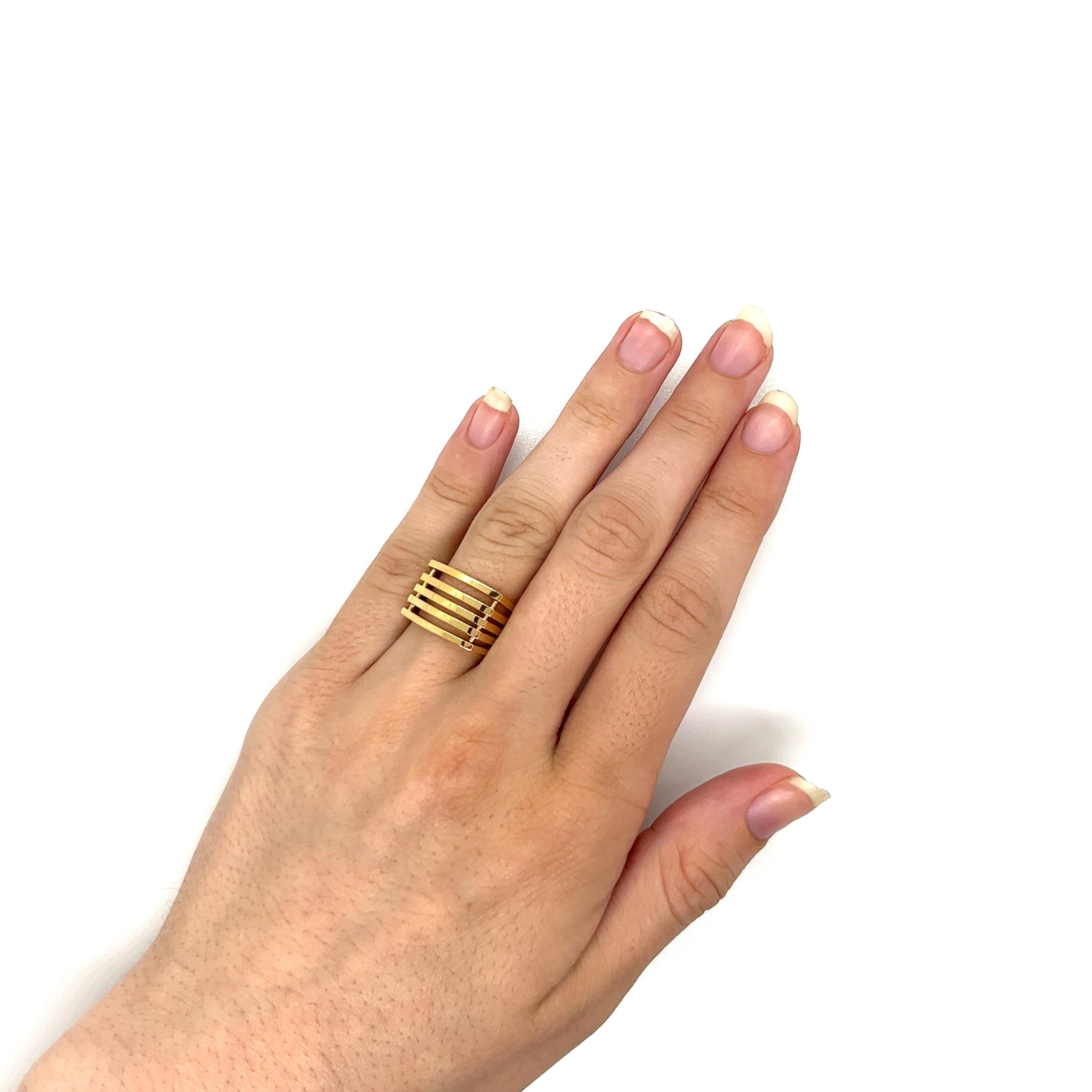Vintage 1980's 14k Yellow Gold 5 Row Band Statement Ring For Sale 2