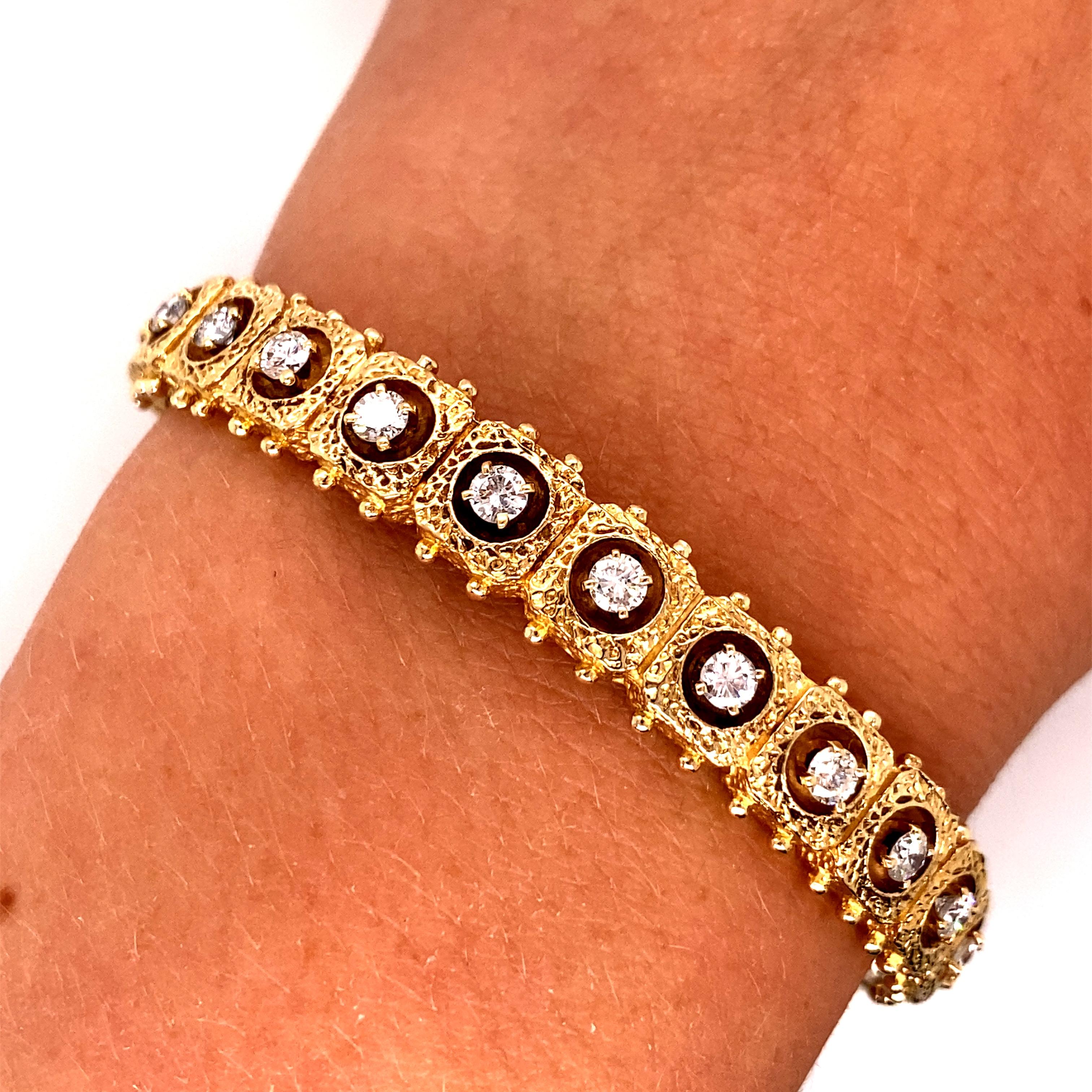 Bracelet jonc vintage en or jaune 14 carats avec diamants 1,05 carat, années 1980 Pour femmes en vente
