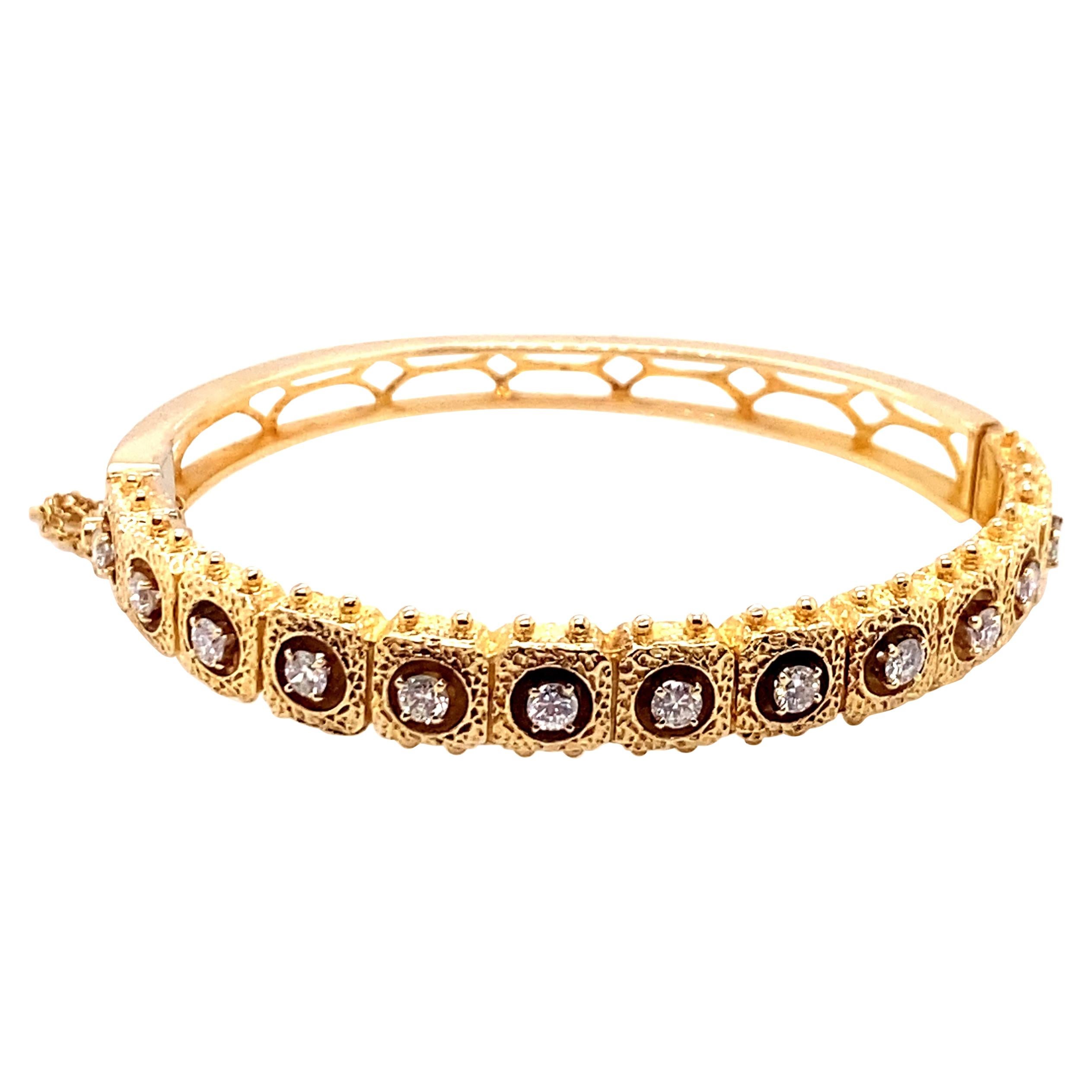 Bracelet jonc vintage en or jaune 14 carats avec diamants 1,05 carat, années 1980 en vente
