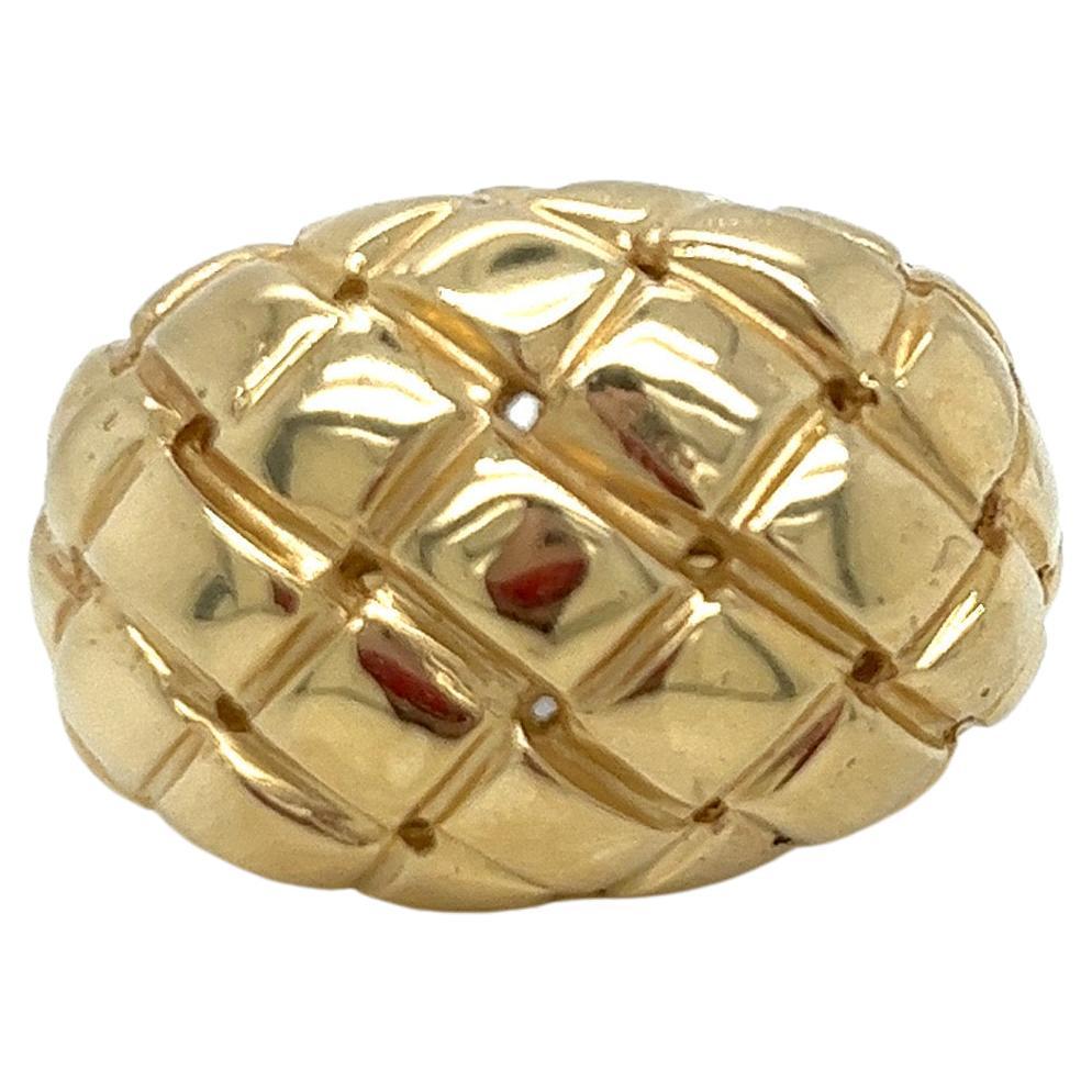 Vintage 1980's 14k Yellow Gold Dome Basket Weave Statement Ring For Sale