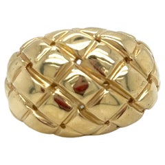 Retro 1980's 14k Yellow Gold Dome Basket Weave Statement Ring