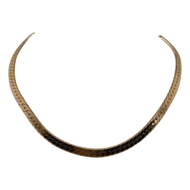 Vintage 1990s 14 Karat Yellow Gold Wide Herringbone Necklace For Sale ...