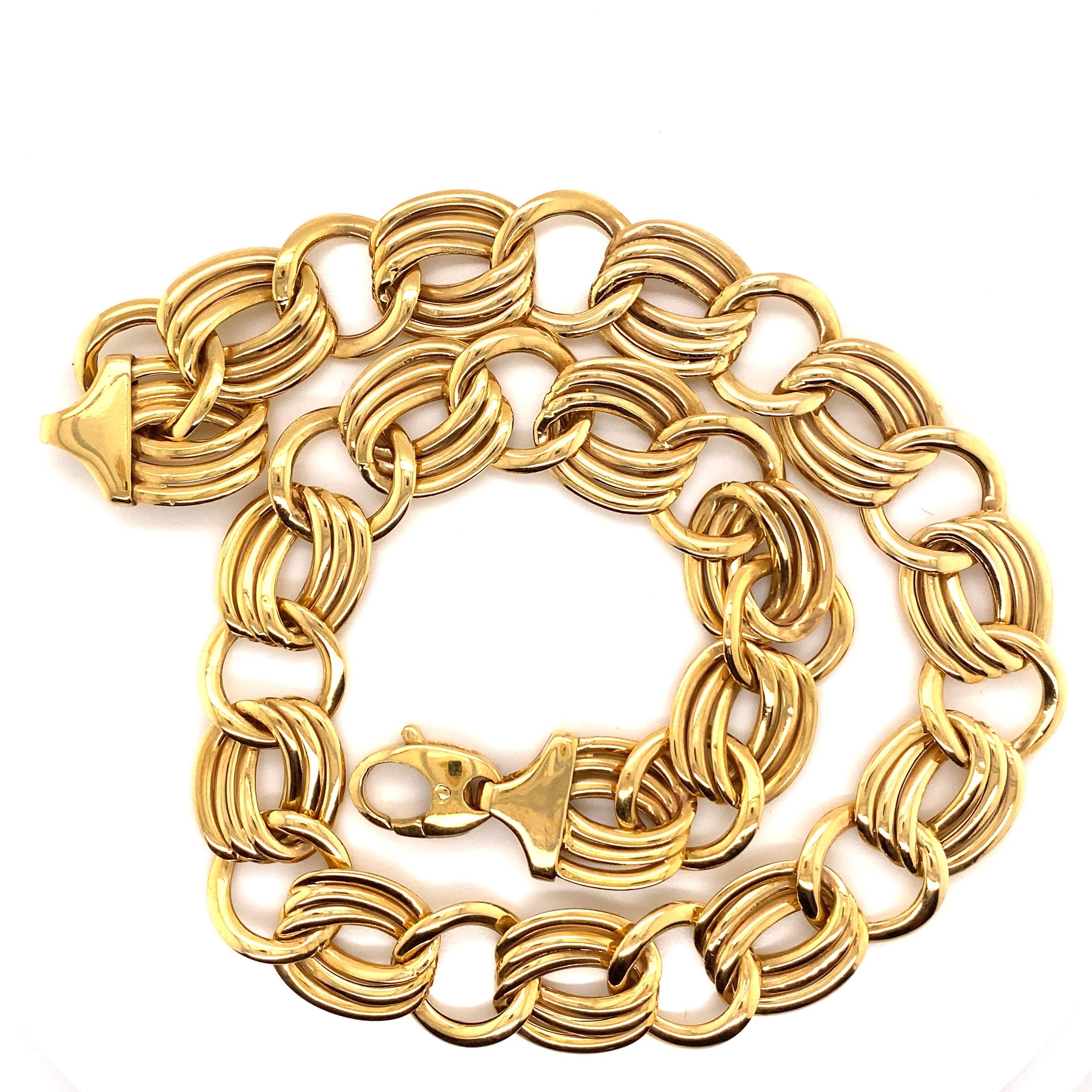 Vintage 1980's 14K Yellow Gold Italian Wide Cable Link Necklace - The Italian made necklace measures 16.5mm wide and 17 inches long and features a large trigger clasp. The necklace weighs 39 grams.