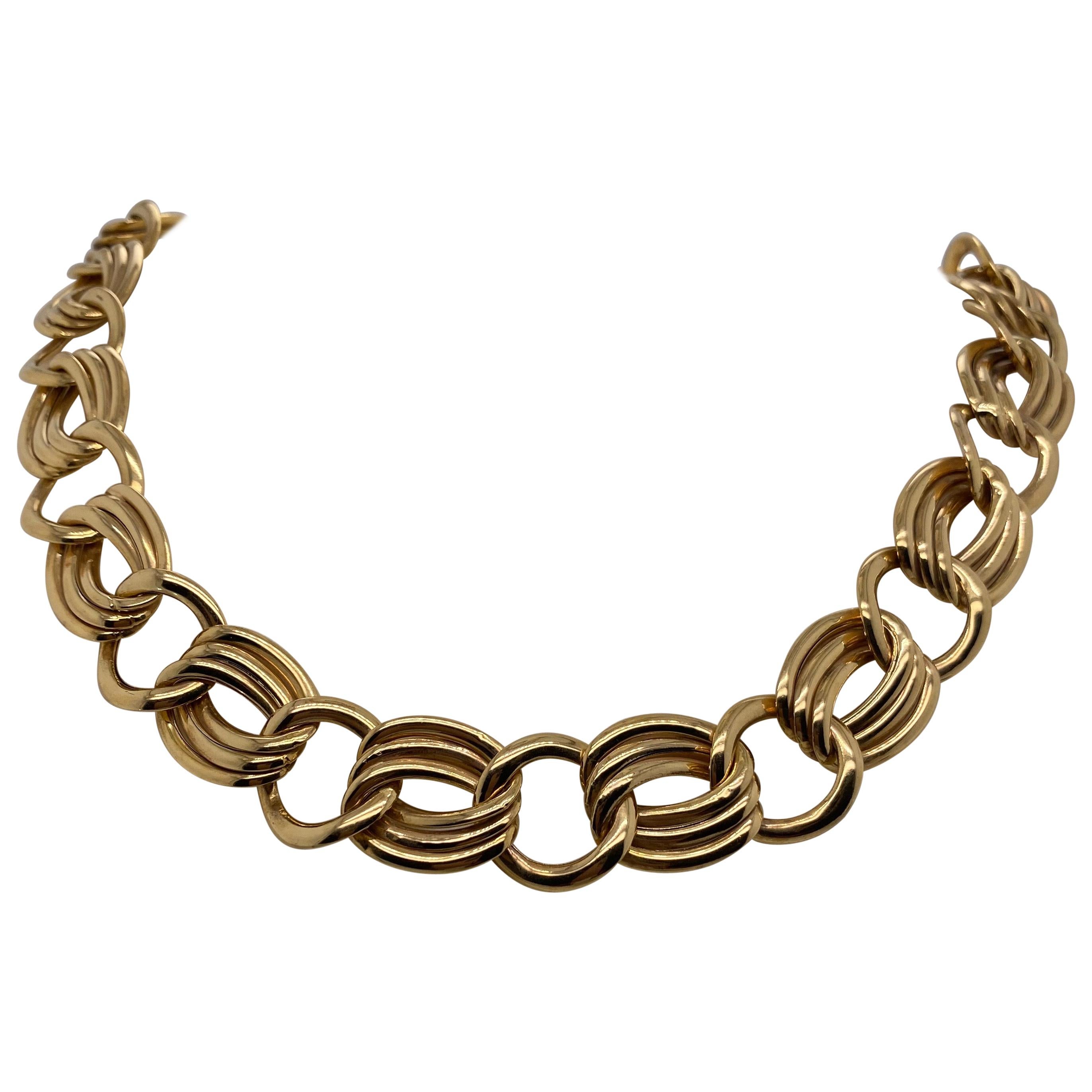 Vintage 1980s 14 Karat Yellow Gold Italian Wide Cable Link Necklace