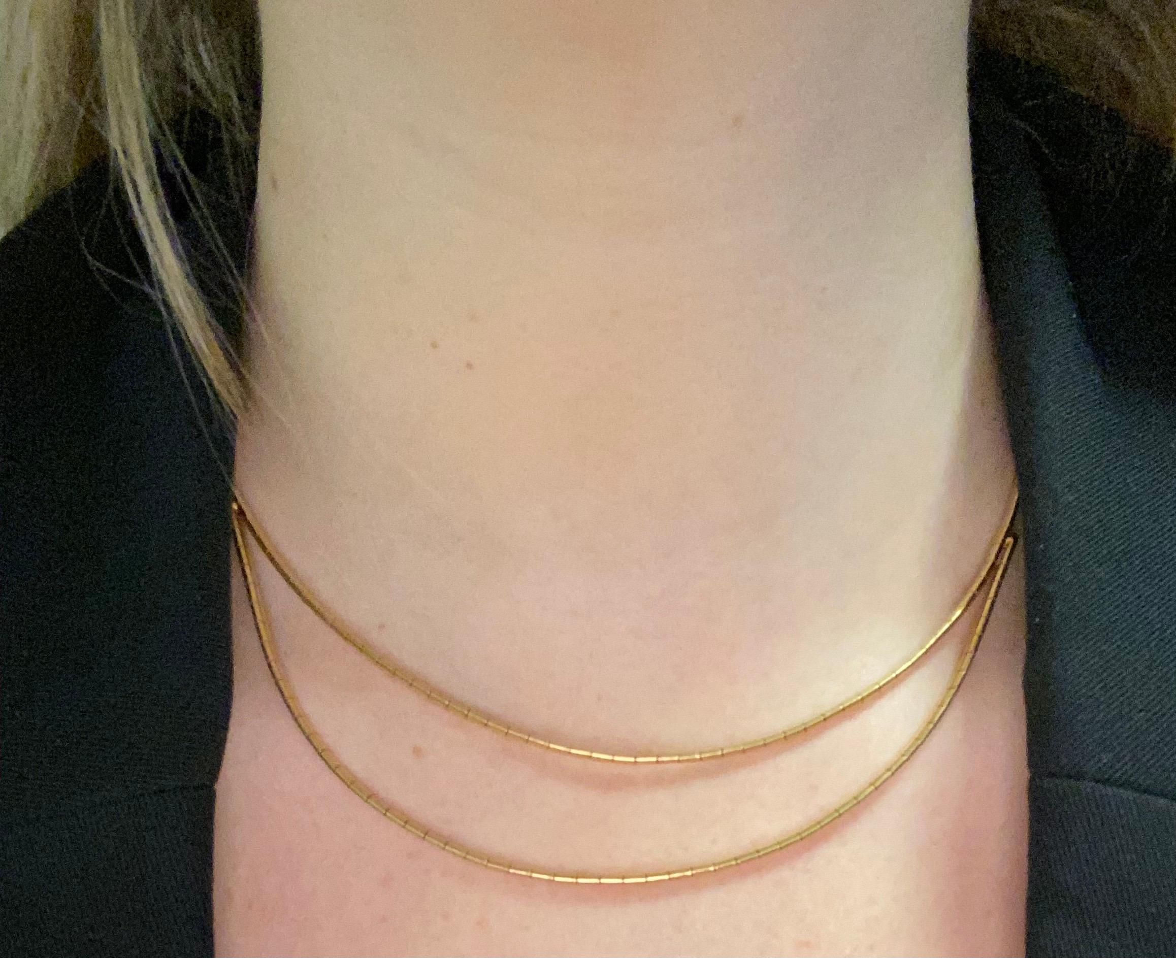 Women's Vintage 1980's 14k Yellow Gold Layered Omega Necklace For Sale