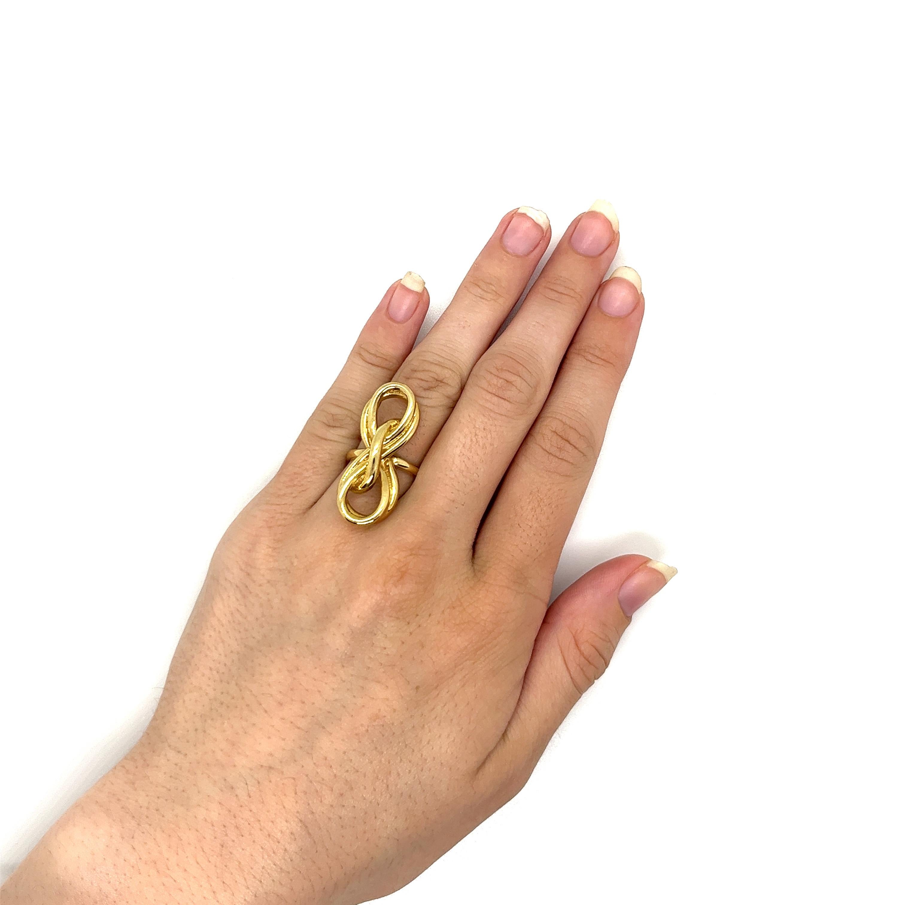 Vintage 1980's 14k Yellow Gold Ribbon Statement Ring For Sale 2