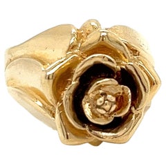 Vintage 1980's 14k Yellow Gold Rose Flower Statement Ring