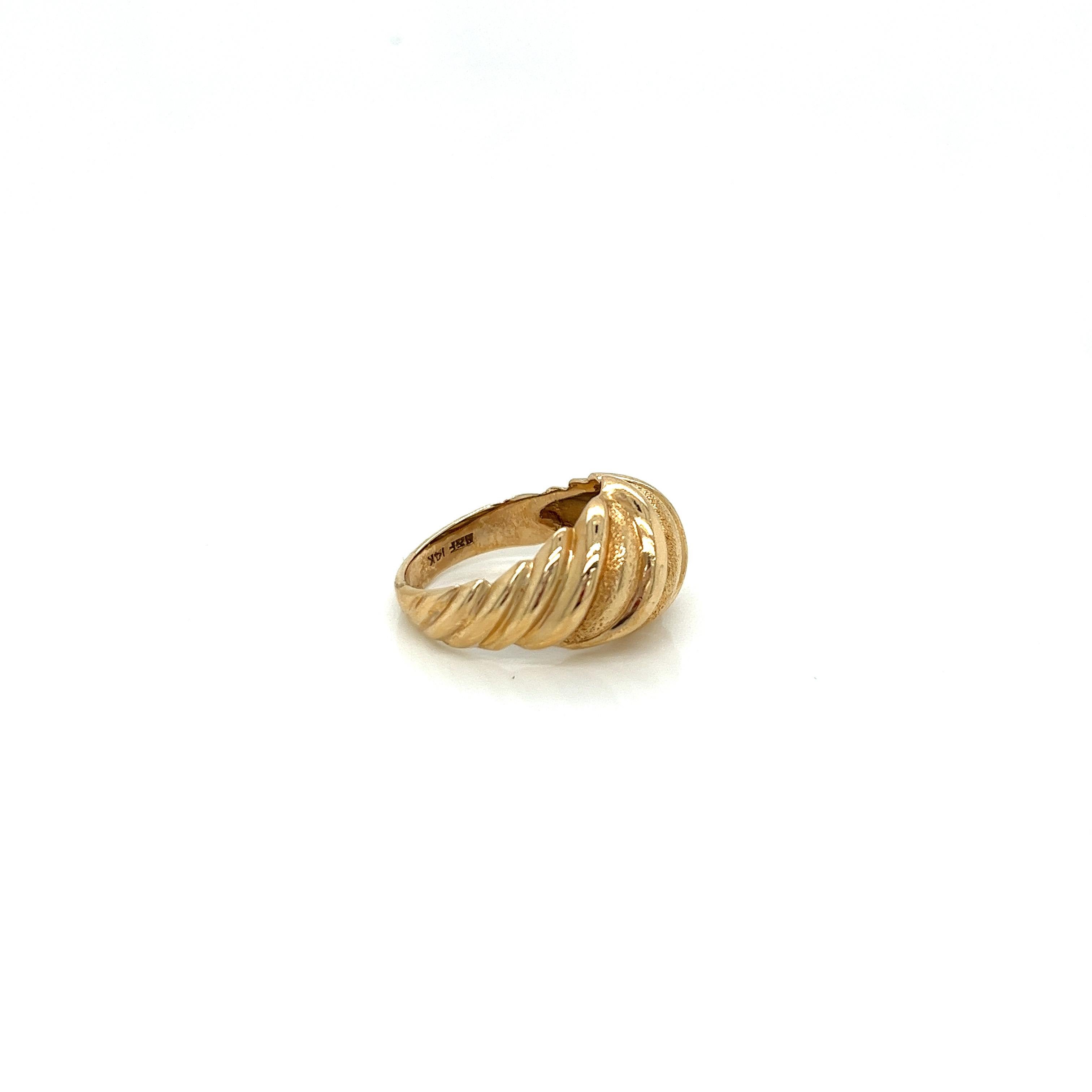 Women's Vintage 1980's 14k Yellow Gold Shrimp Dome Statement Ring For Sale