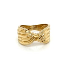 Vintage 1980's 14k Yellow Gold Twist Ribbon Design Statement Ring