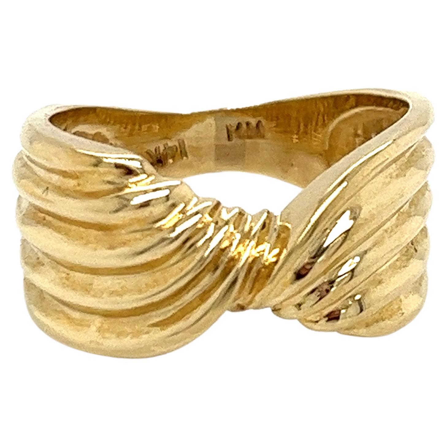 Vintage 1980's 14k Yellow Gold Twist Ribbon Design Statement Ring