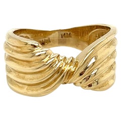 Retro 1980's 14k Yellow Gold Twist Ribbon Design Statement Ring