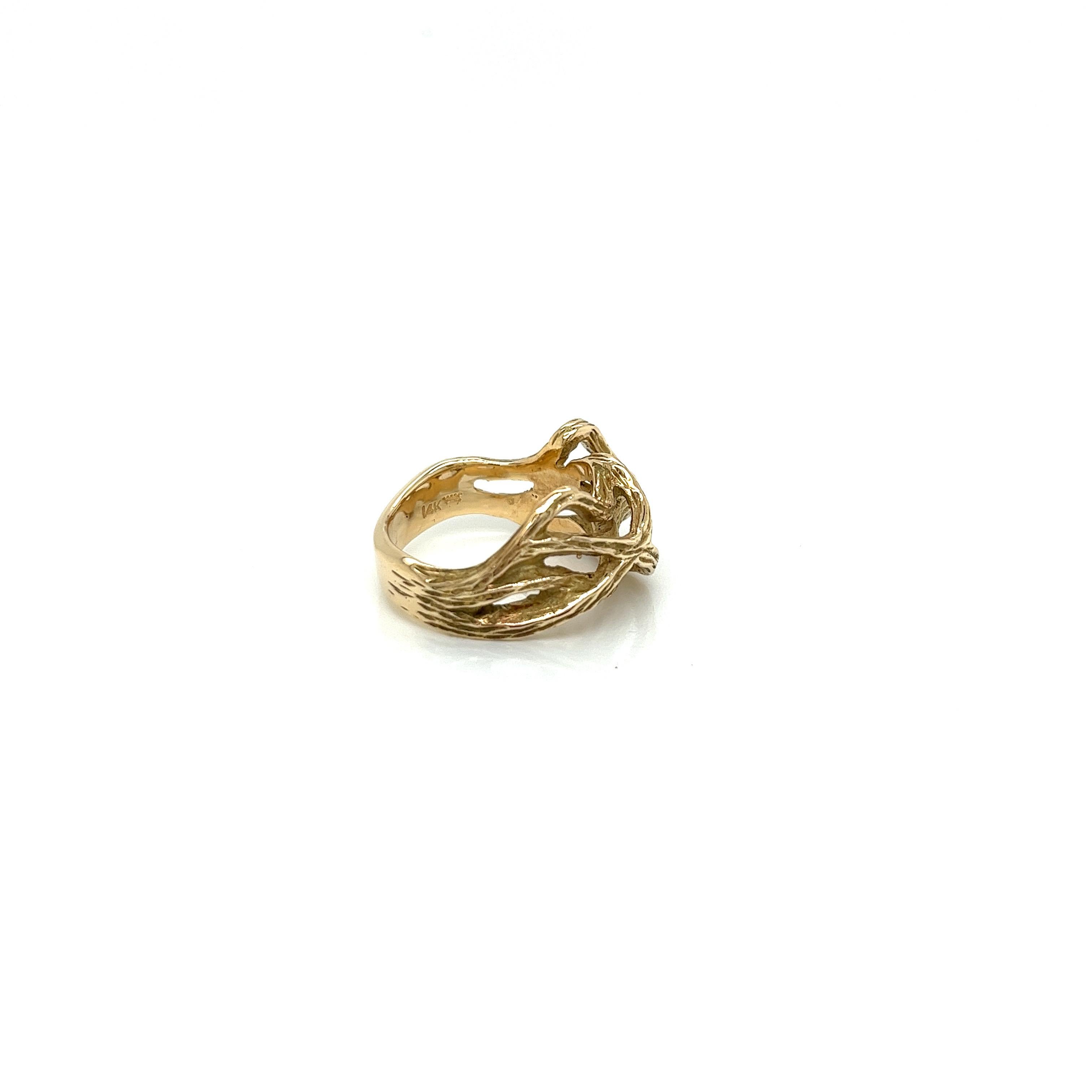 Modern Vintage 1980's 14k Yellow Gold Twisted Gold Statement Ring For Sale