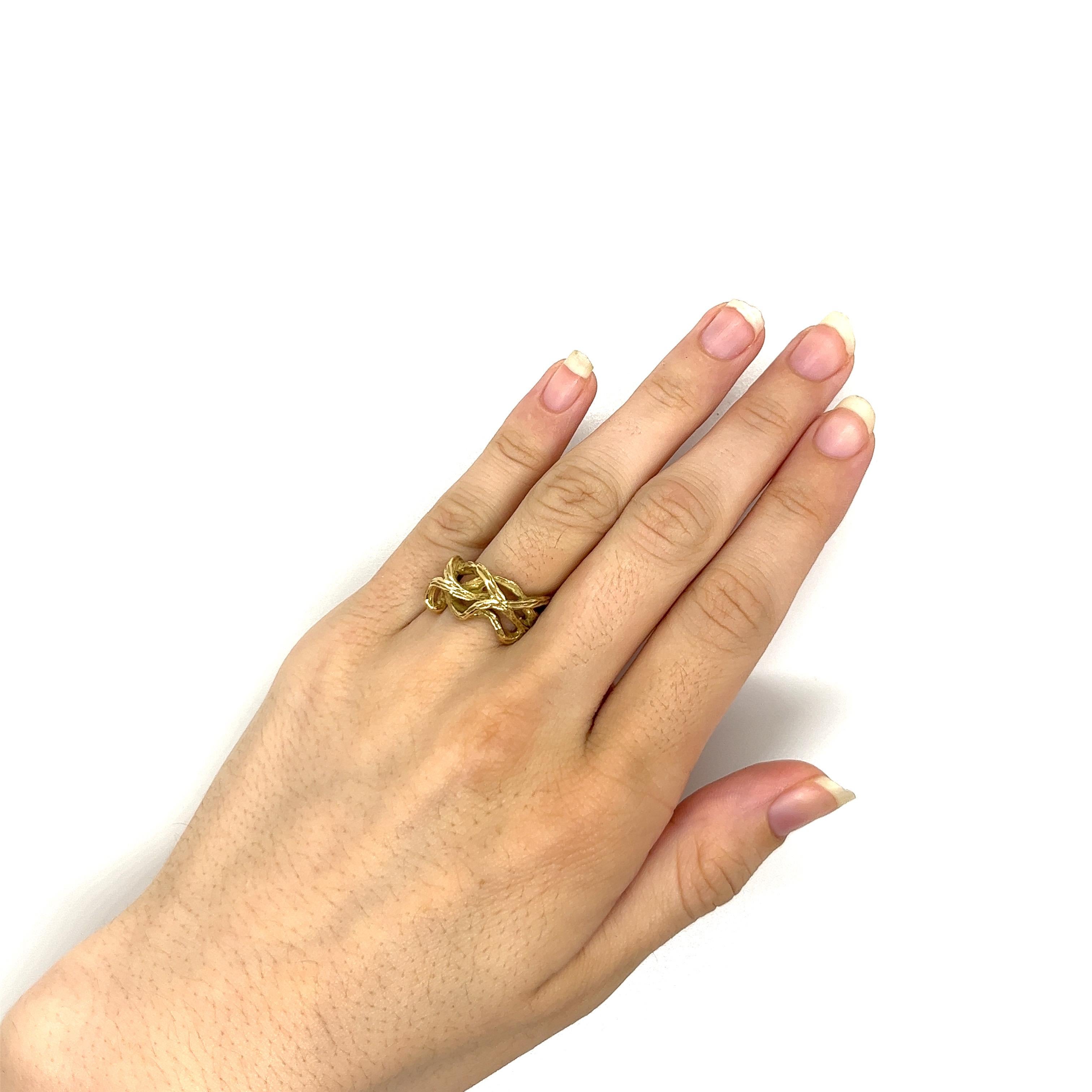 Vintage 1980's 14k Yellow Gold Twisted Gold Statement Ring en vente 1
