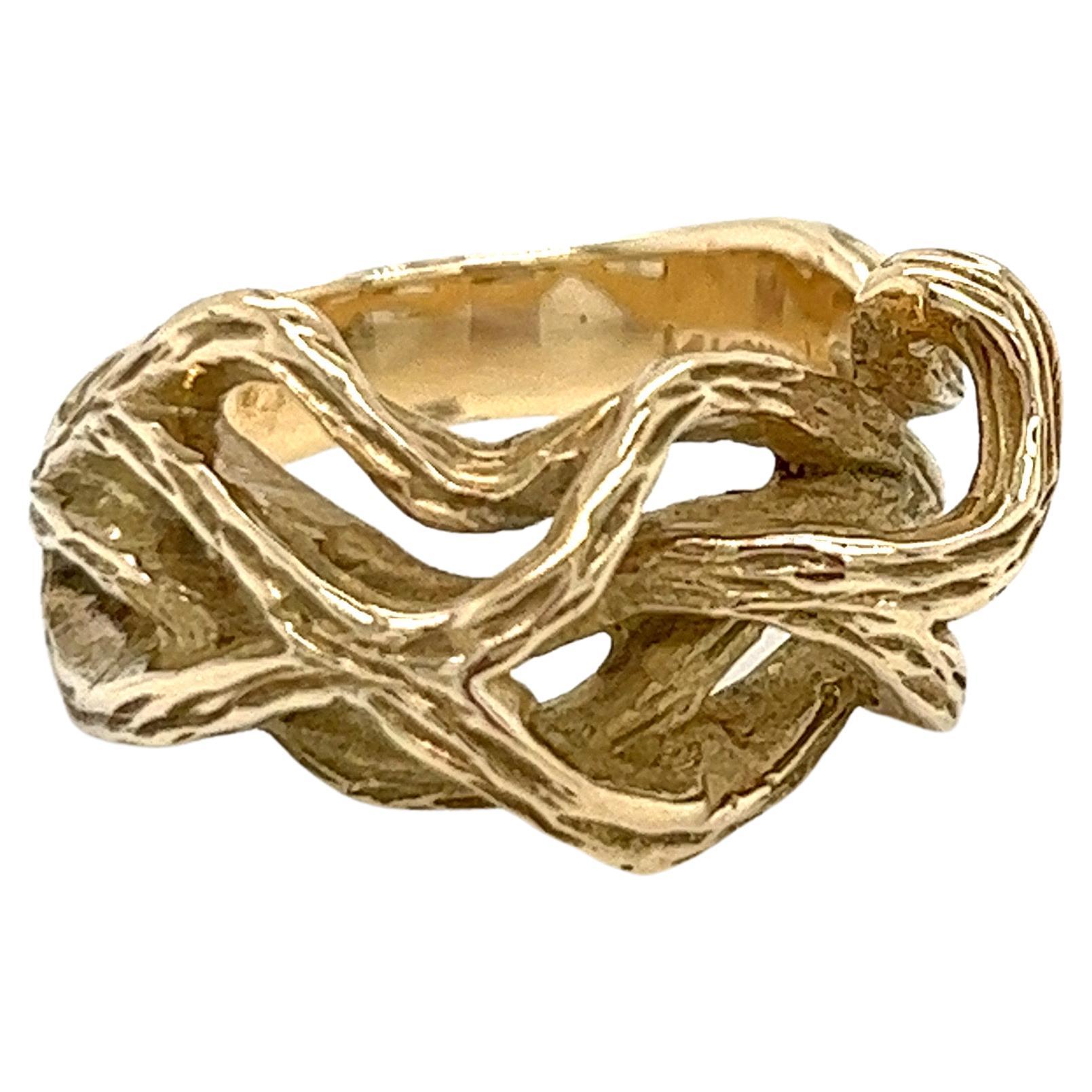 Vintage 1980's 14k Yellow Gold Twisted Gold Statement Ring en vente