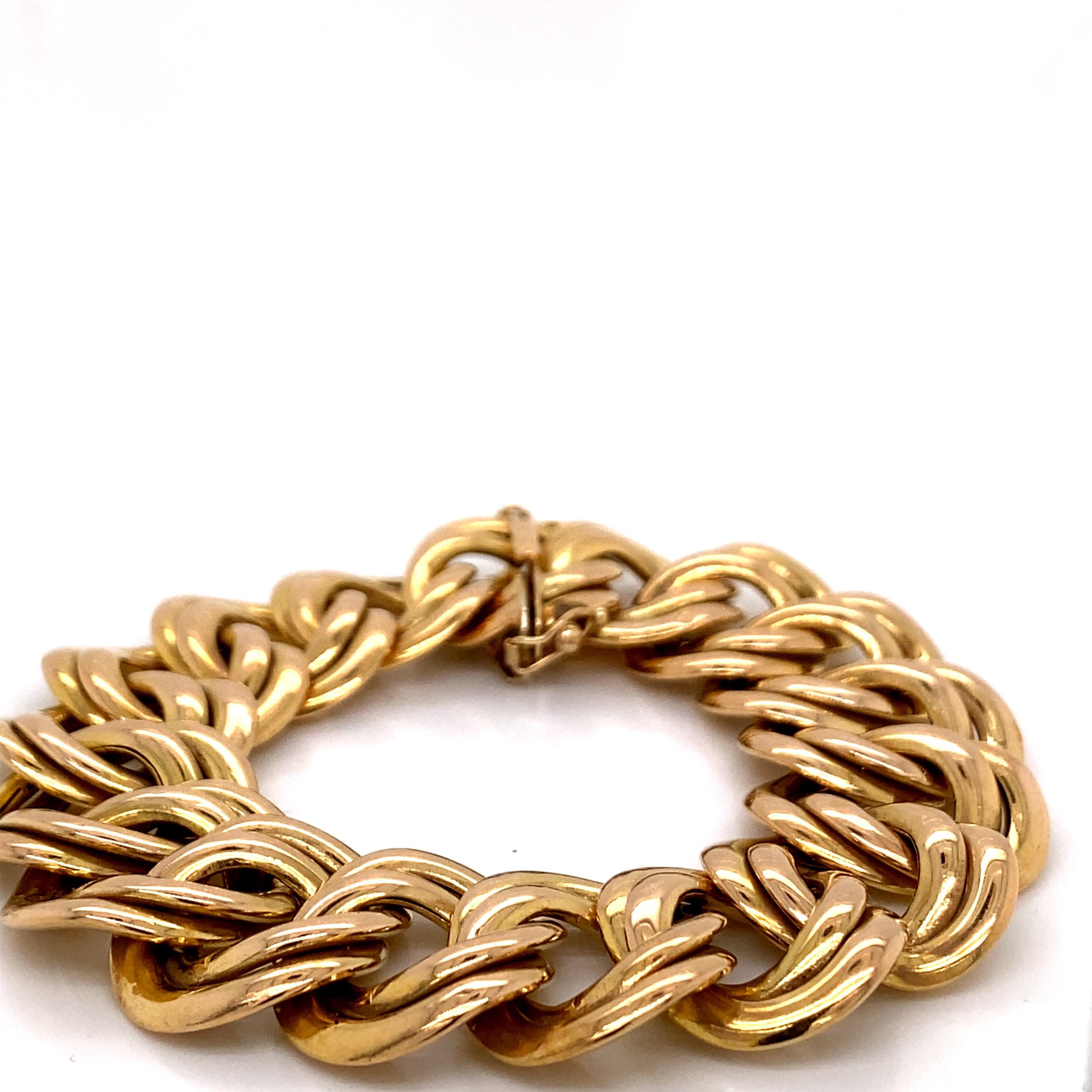 Moderne Vintage 1980 Or jaune 14 carats Bracelet à larges maillons cables