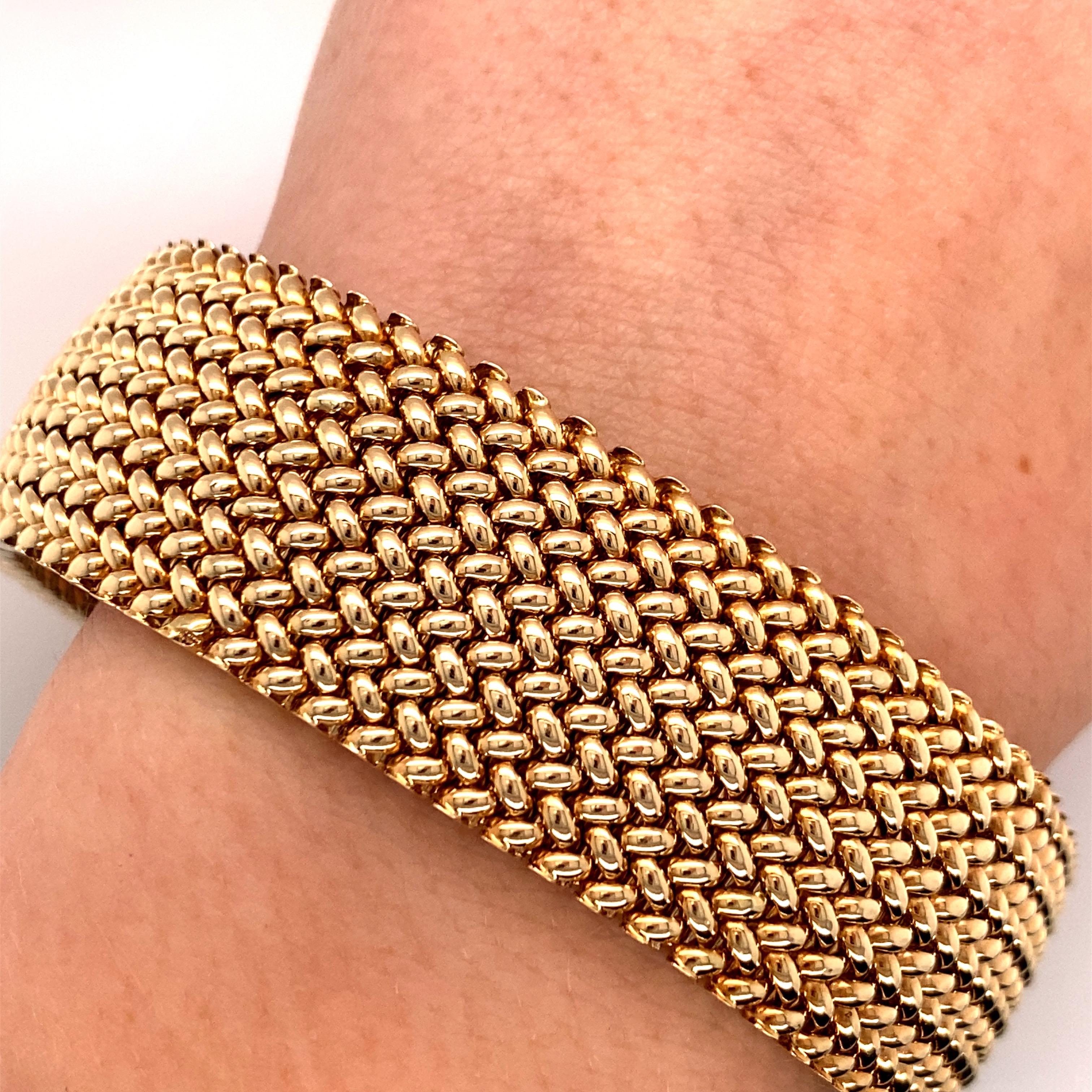 Breites Mesh-Armband aus 14 Karat Gelbgold, 1980er Jahre Damen