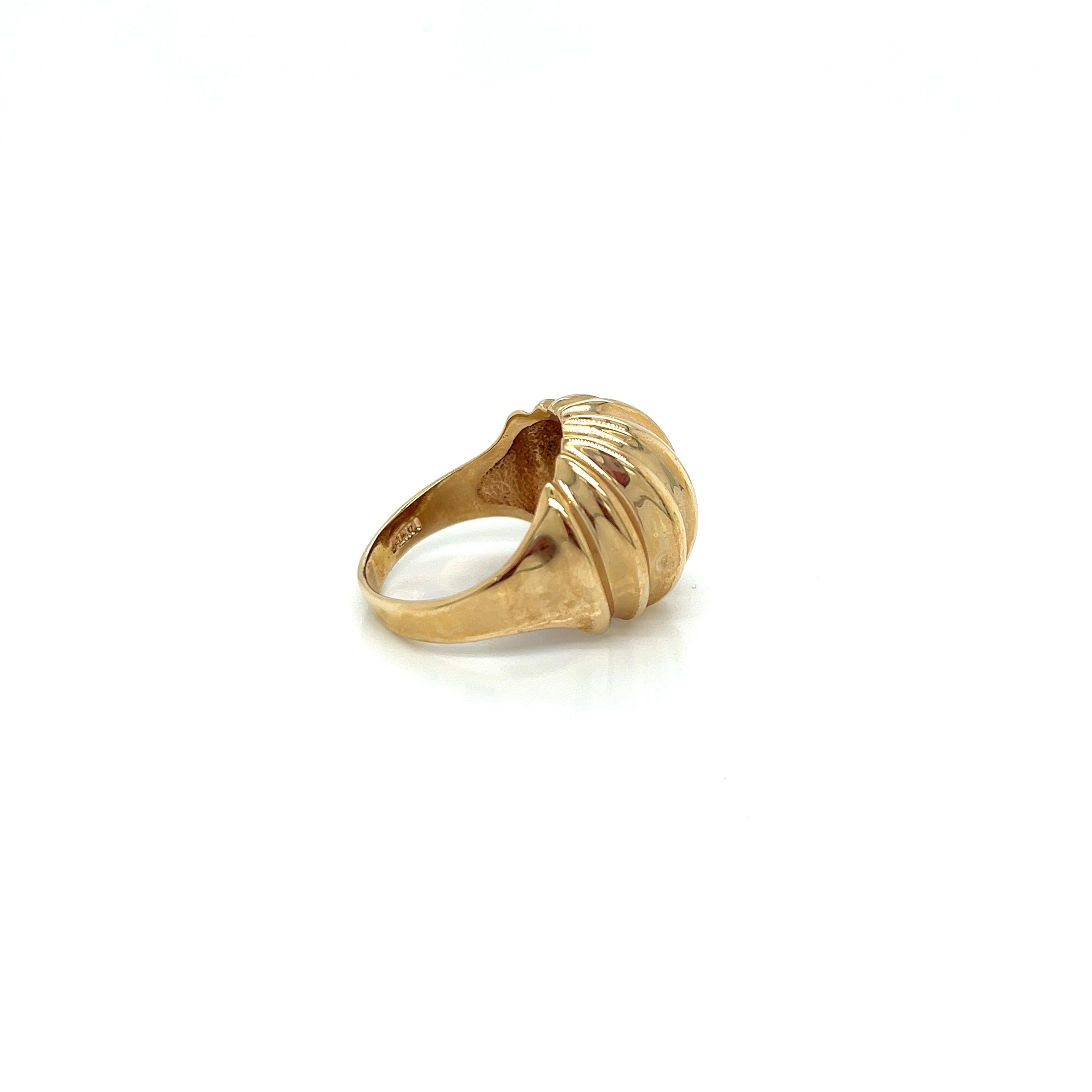 Women's Vintage 1980's 14k Yellow Gold Wide Ribbed Dome Statement Ring For Sale