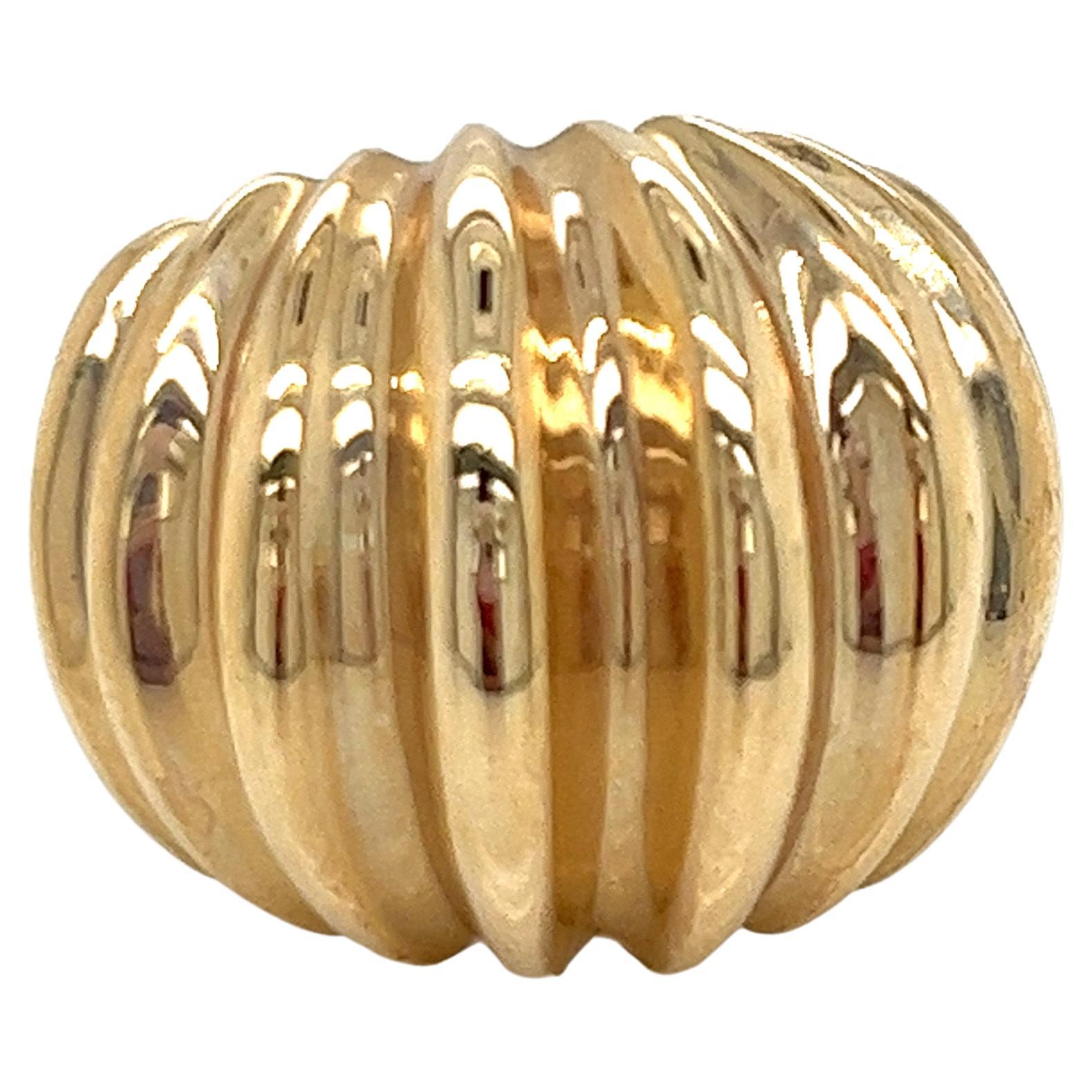 Vintage 1980's 14k Yellow Gold Wide Ribbed Dome Statement Ring For Sale