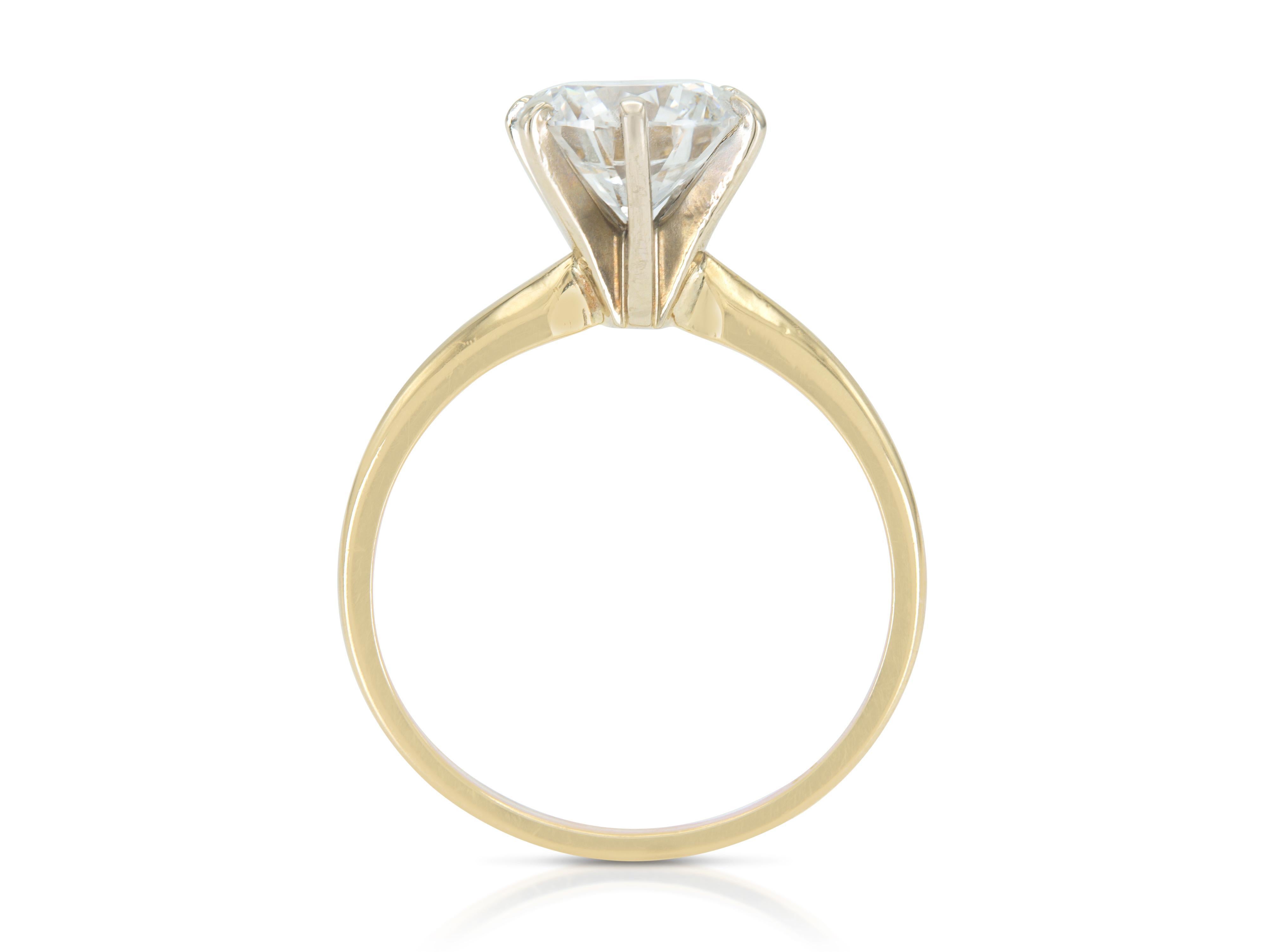 Anello di fidanzamento vintage anni '80 con diamante solitario e taglio rotondo da 1,50 carati In condizioni buone in vendita a New York, NY