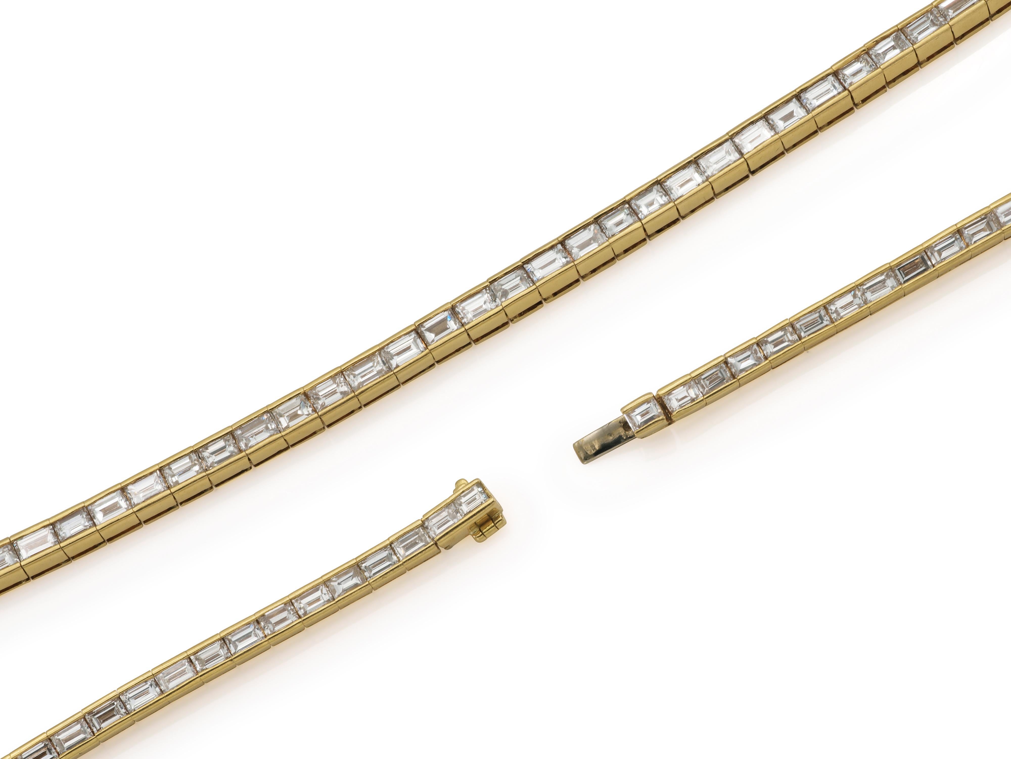 Women's Vintage 1980s 15.00 Carat Baguette Cut Diamond Tennis Necklace
