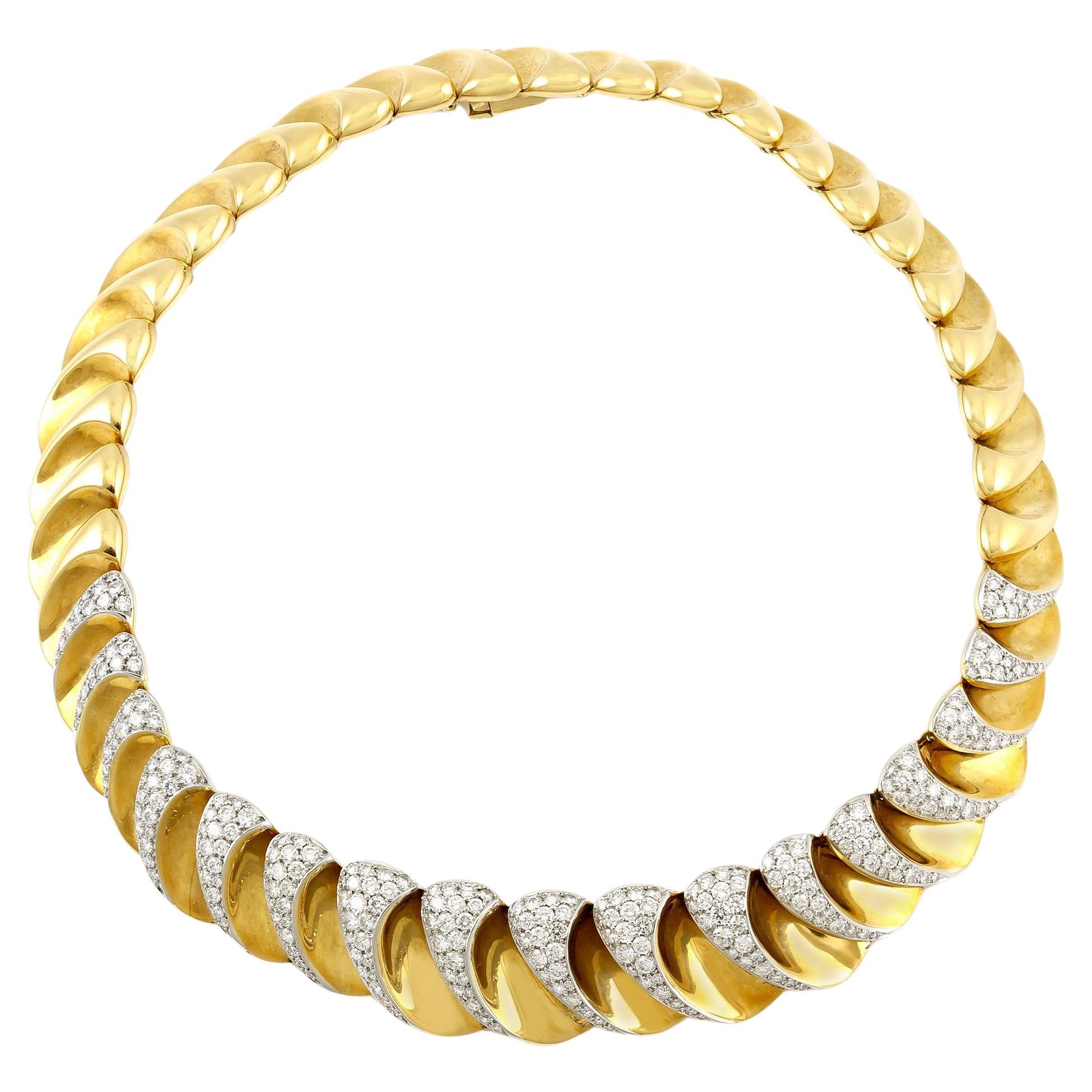 Vintage 1980s 15.00 Carat Diamond Yellow Gold Collar Necklace