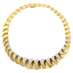 Vintage 1980s 15.00 Carat Diamond Yellow Gold Collar Necklace