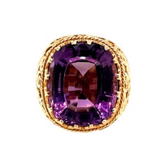 Vintage 1980's 15ct Cushion Cut Amethyst Ring