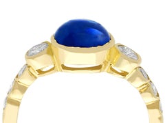 Vintage 1980s 1.74ct Cabochon Cut Sapphire and Diamond Yellow Gold Cocktail Ring