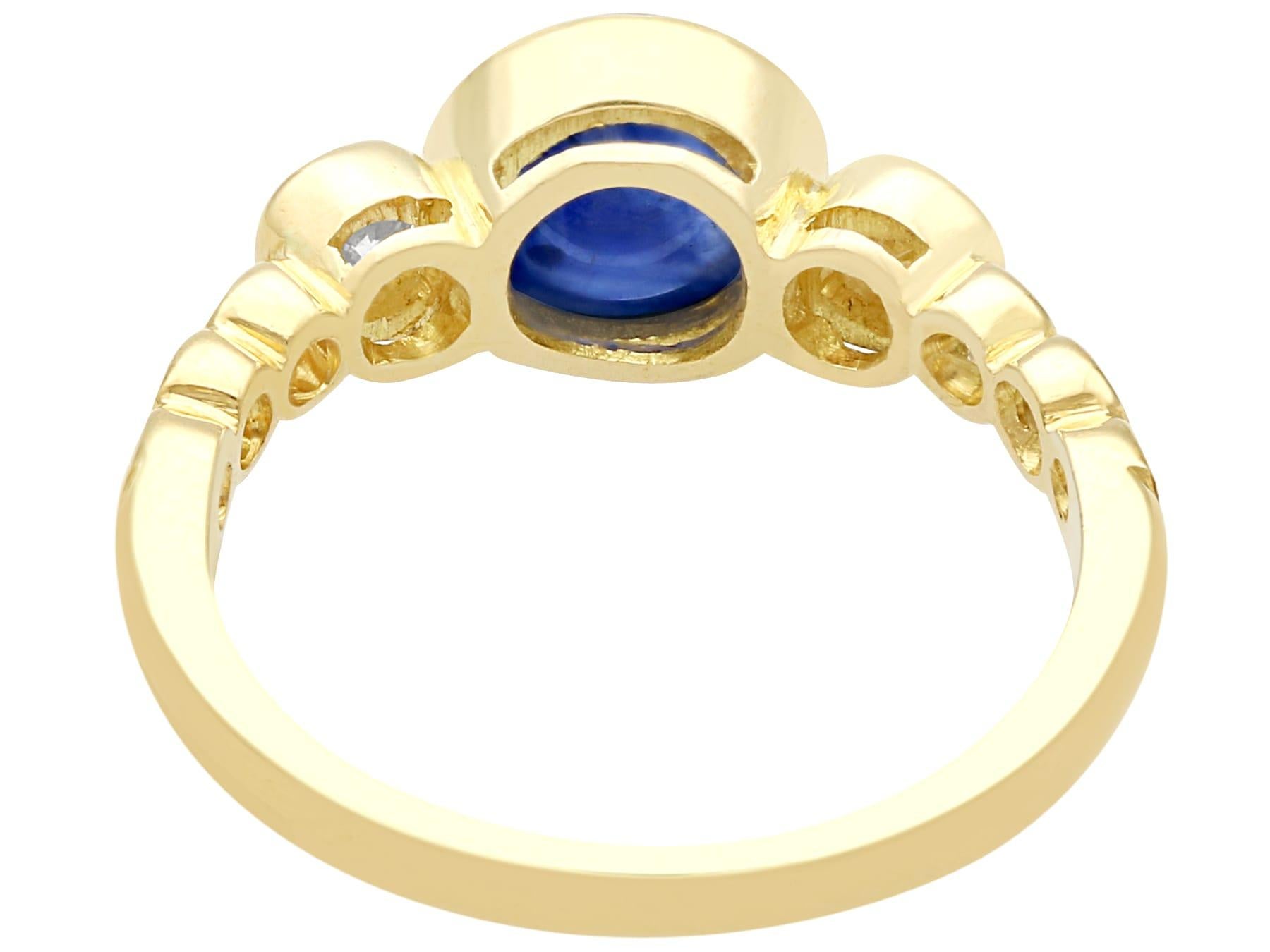 Women's Vintage 1980s 1.74ct Cabochon Cut Sapphire and Diamond Yellow Gold Cocktail Ring For Sale