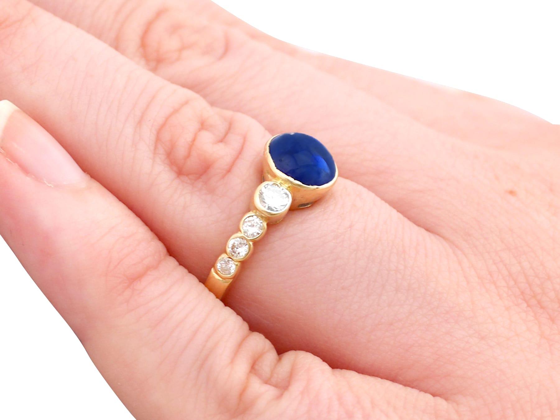 Vintage 1980s 1.74ct Cabochon Cut Sapphire and Diamond Yellow Gold Cocktail Ring For Sale 4