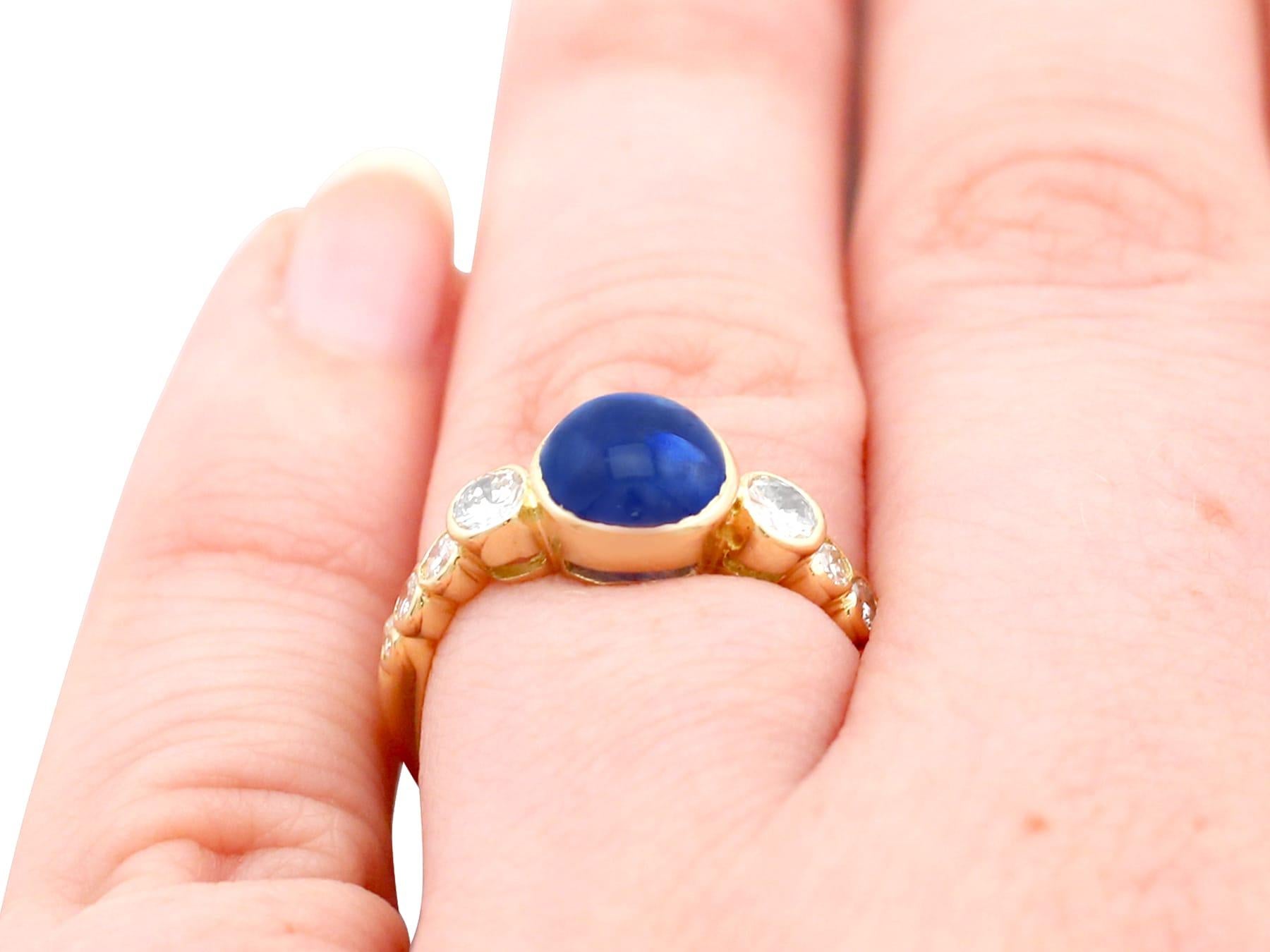 Vintage 1980s 1.74ct Cabochon Cut Sapphire and Diamond Yellow Gold Cocktail Ring For Sale 5