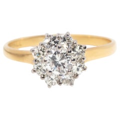 Vintage 1980s 18 Carat Yellow White Gold Diamond Flower Cluster Engagement Ring