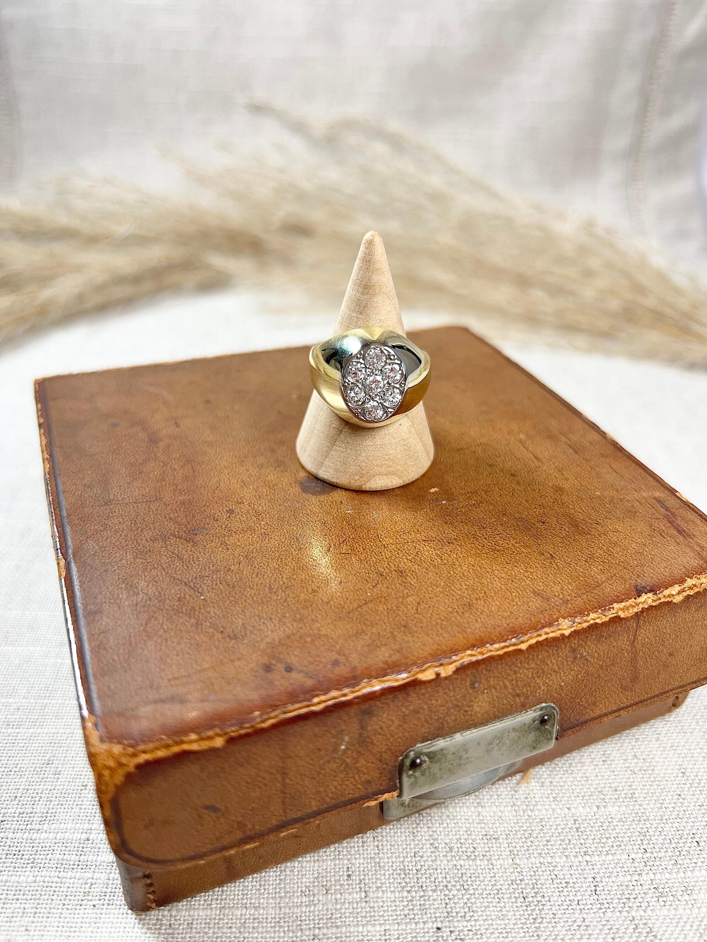 Vintage 1980's 18ct Gold Französisch Diamant verkrustete Oval geformt Signet Ring im Angebot 1