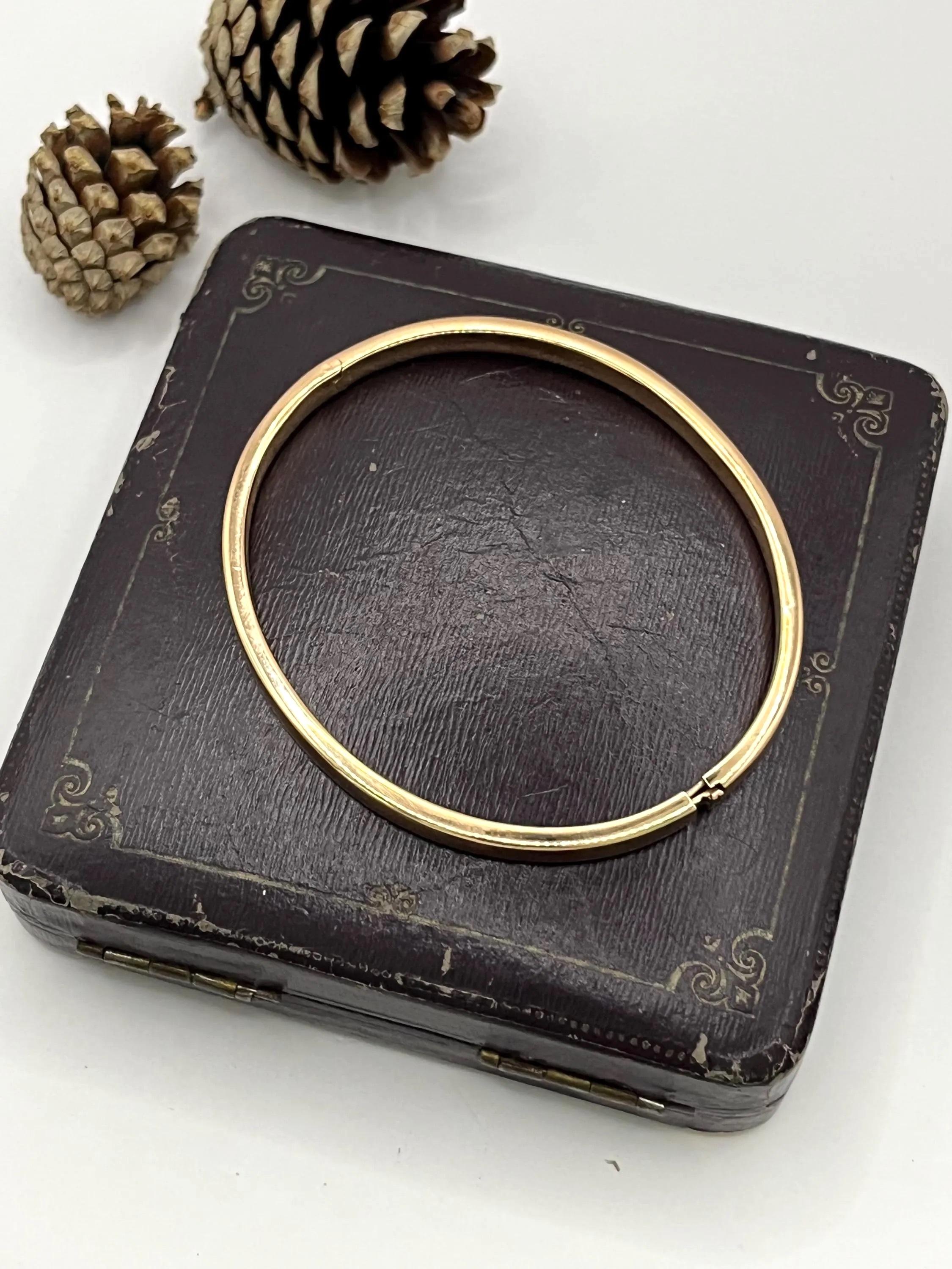 Vintage 1980s 18ct Rose Gold, Plain hinged bangle en venta 7